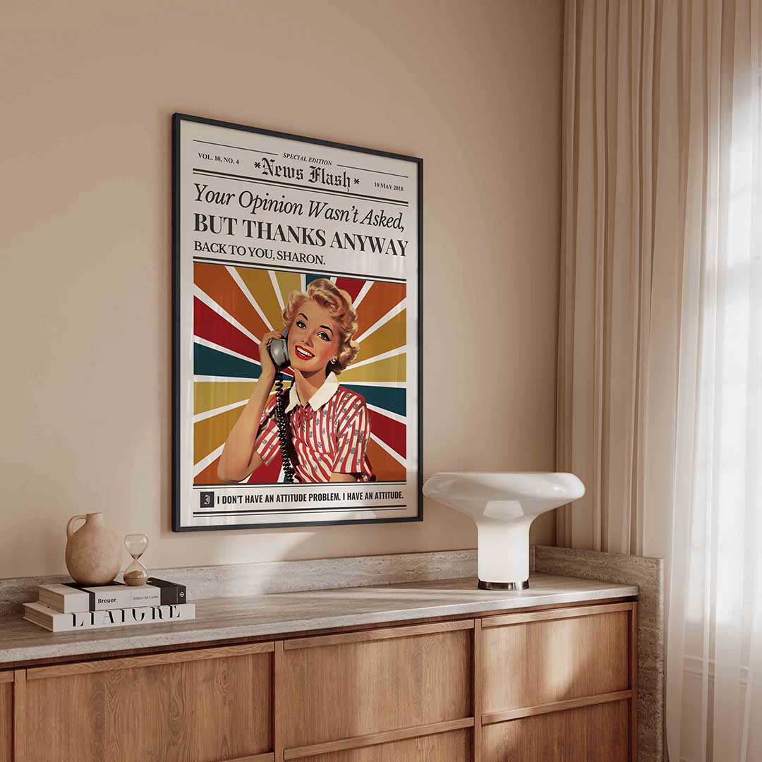 Vrouw met telefoon – kleurrijke Pop Art poster in staand formaat