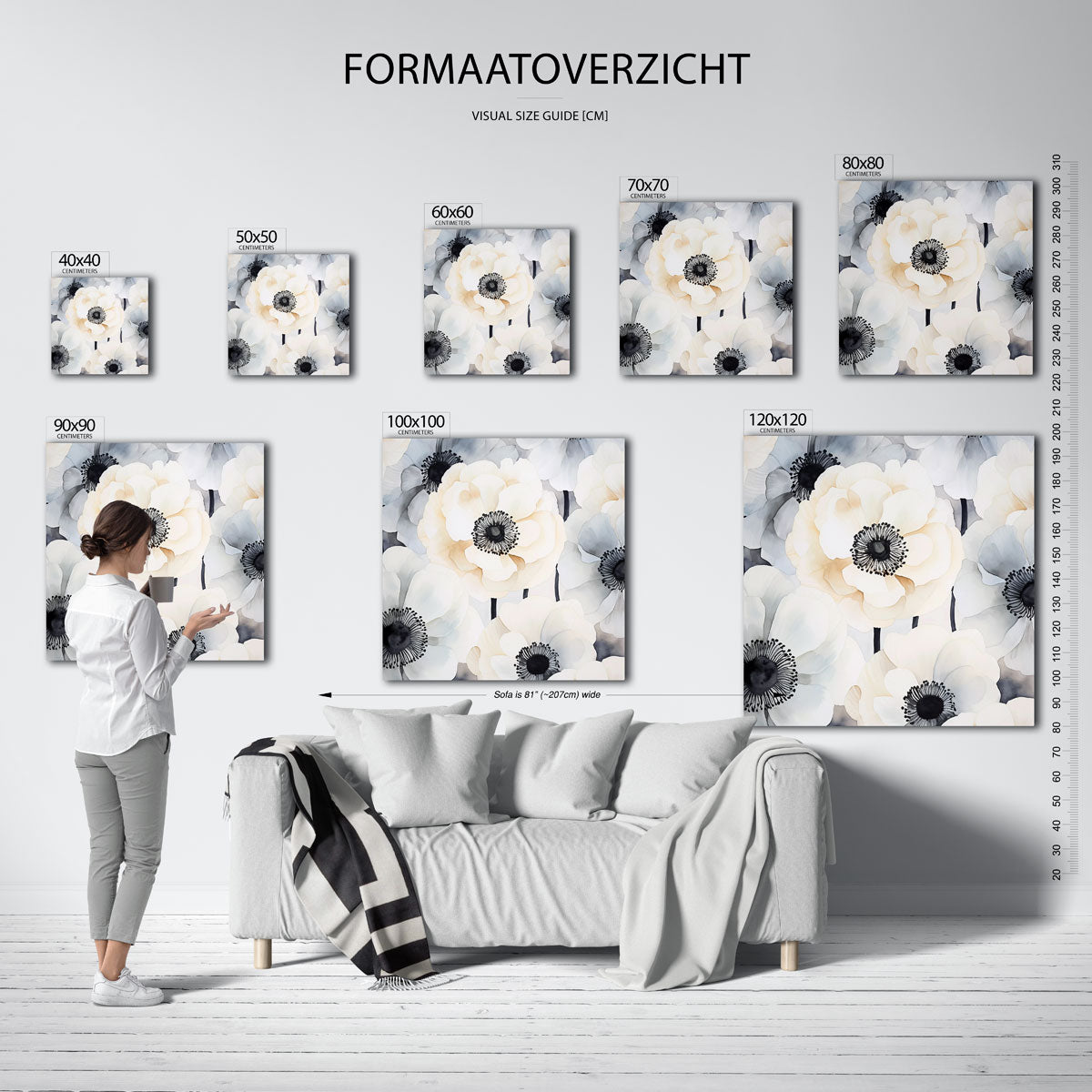 Bloemen in zachte tinten – vierkante muurposter met zachte abstracte vormen