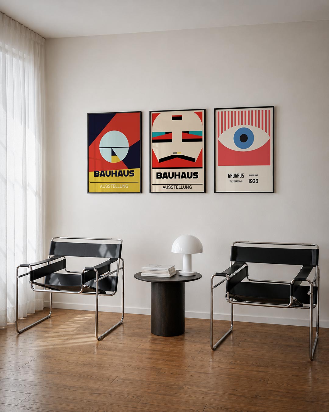 Vorm en kleur driedelige posterset – deze posterset in drie delen toont een dynamisch lijnenspel met contrasterende