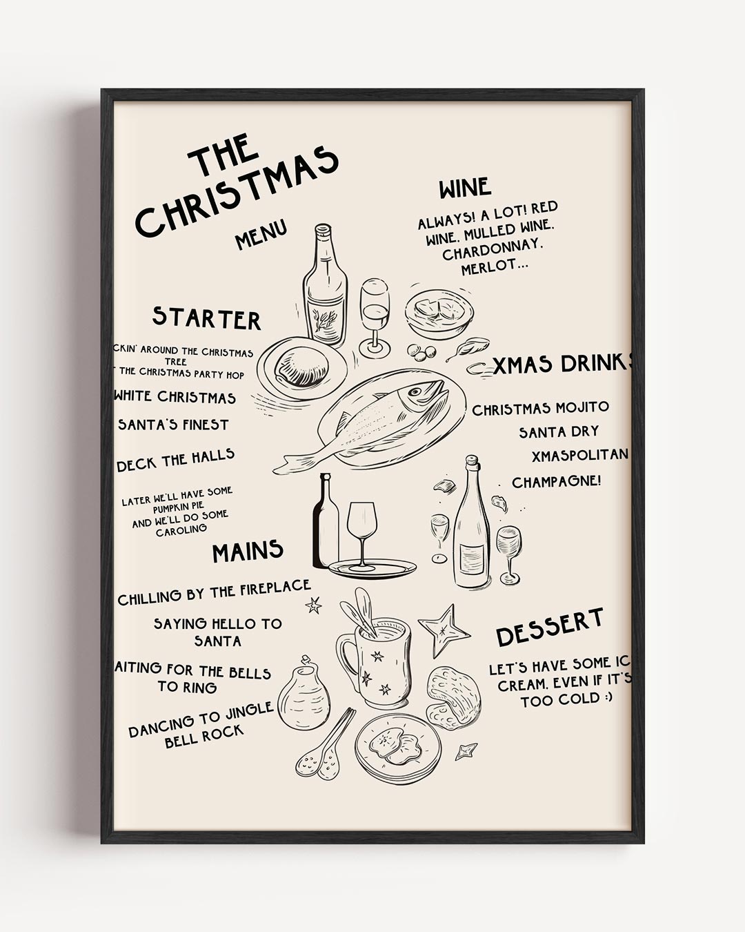 Kerstmenu Feestposter – kerst portret poster als wanddecoratie