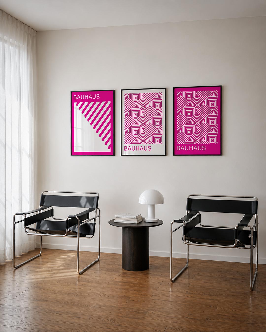 Lijnen en vlakken posterset – tweede productweergave – deze posterset in drie delen toont een speelse diagonale lijnenspel in