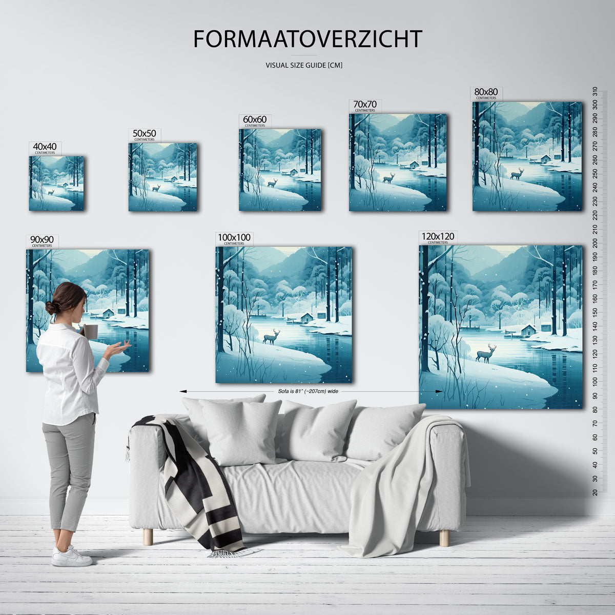Winterlandschap met hert – vierkante muurposter voor kerst