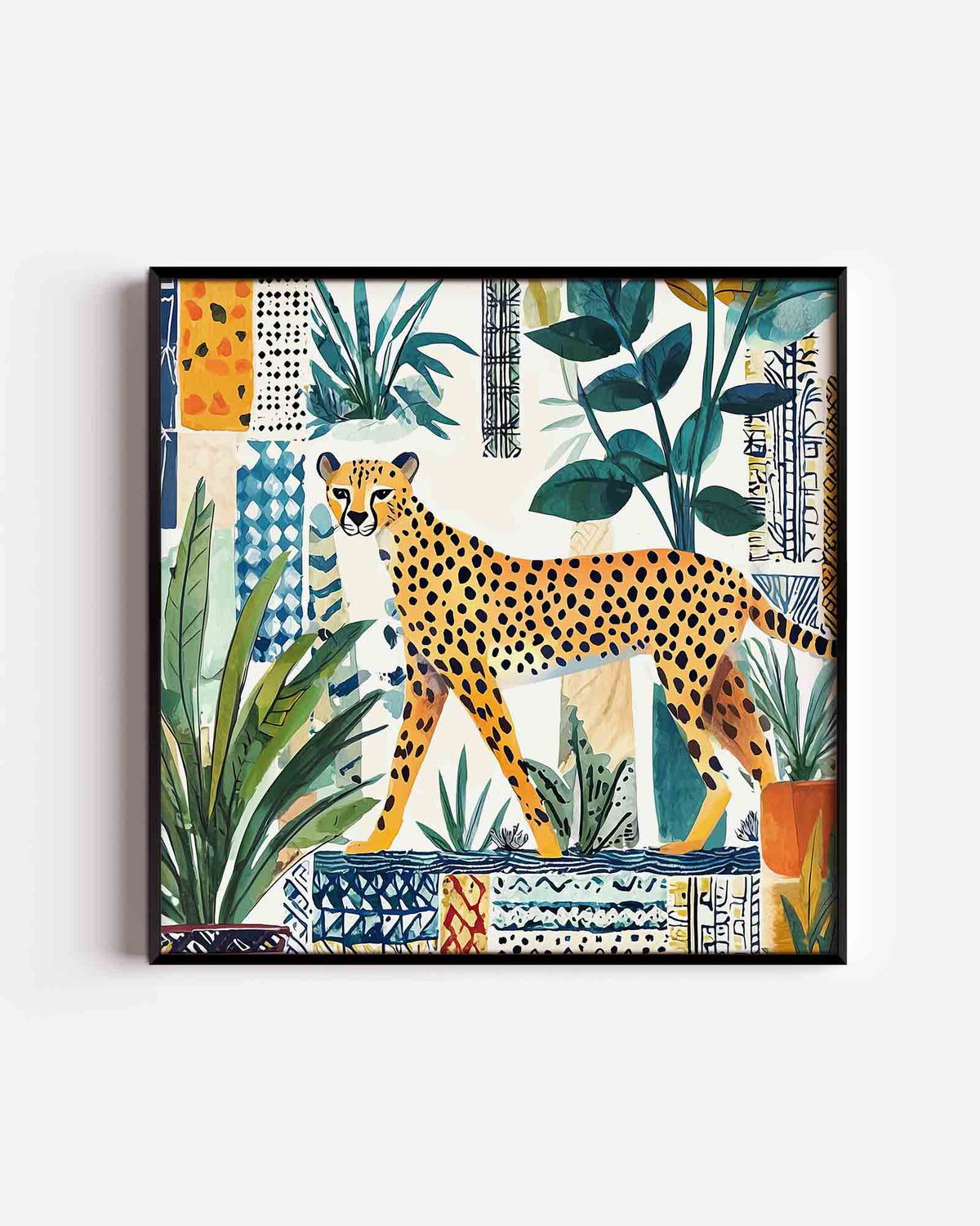 Luipaard en planten – vierkante dierenposter als wanddecoratie
