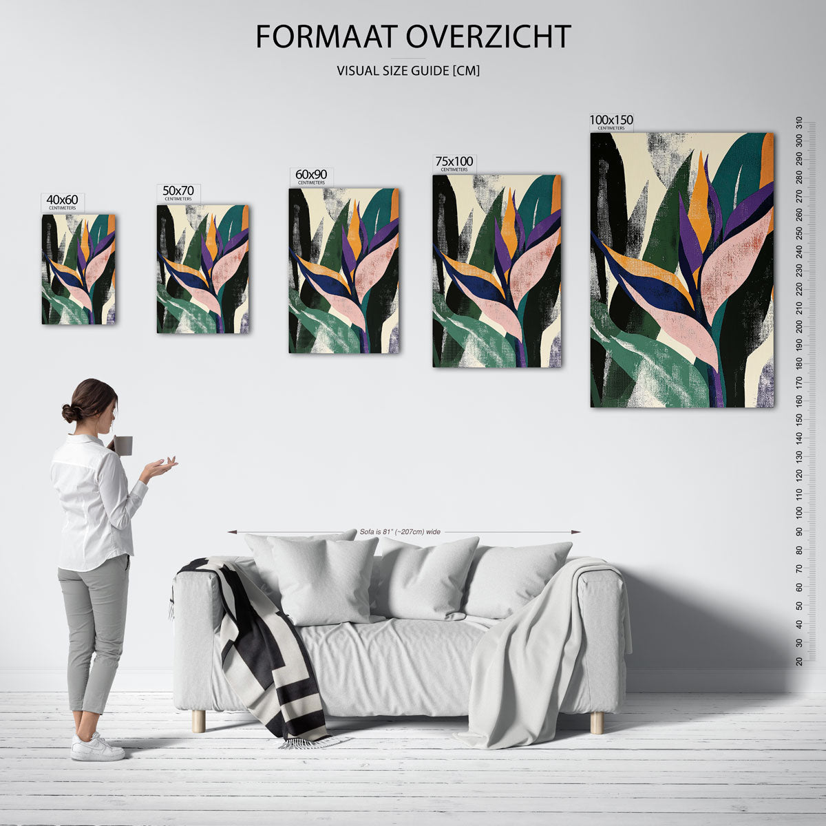Kleurrijke bladvormen – staand wanddecoratie kunstwerk