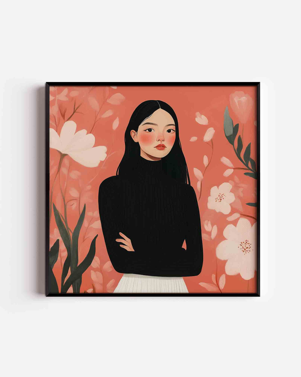 Vrouw met bloemen – moderne vierkante poster als wanddecoratie