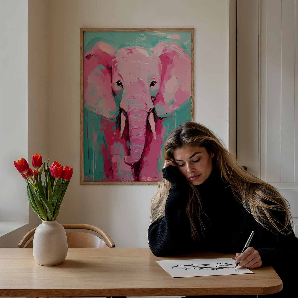Schilderachtige Olifantenpracht – staande dieren wanddecoratie van WallArtistic