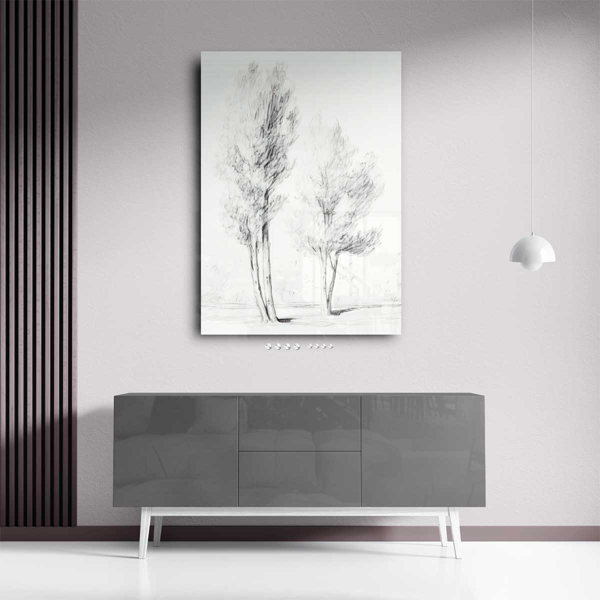 Tekeningen van Twee Bomen – staand kunstwerk voor modern interieur