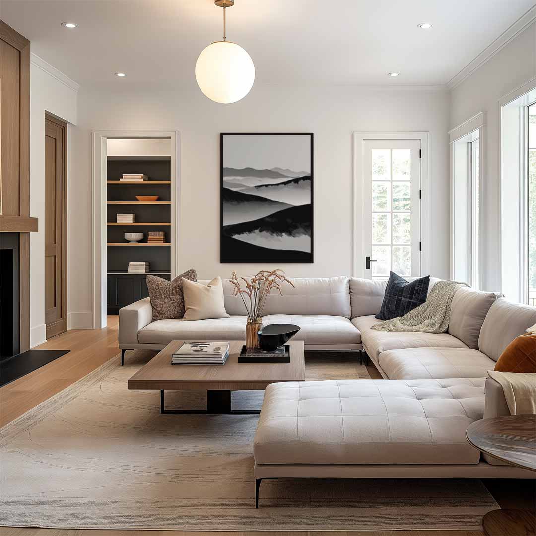 Sereen Berglandschap in Grijstinten – staand kunstwerk voor modern interieur