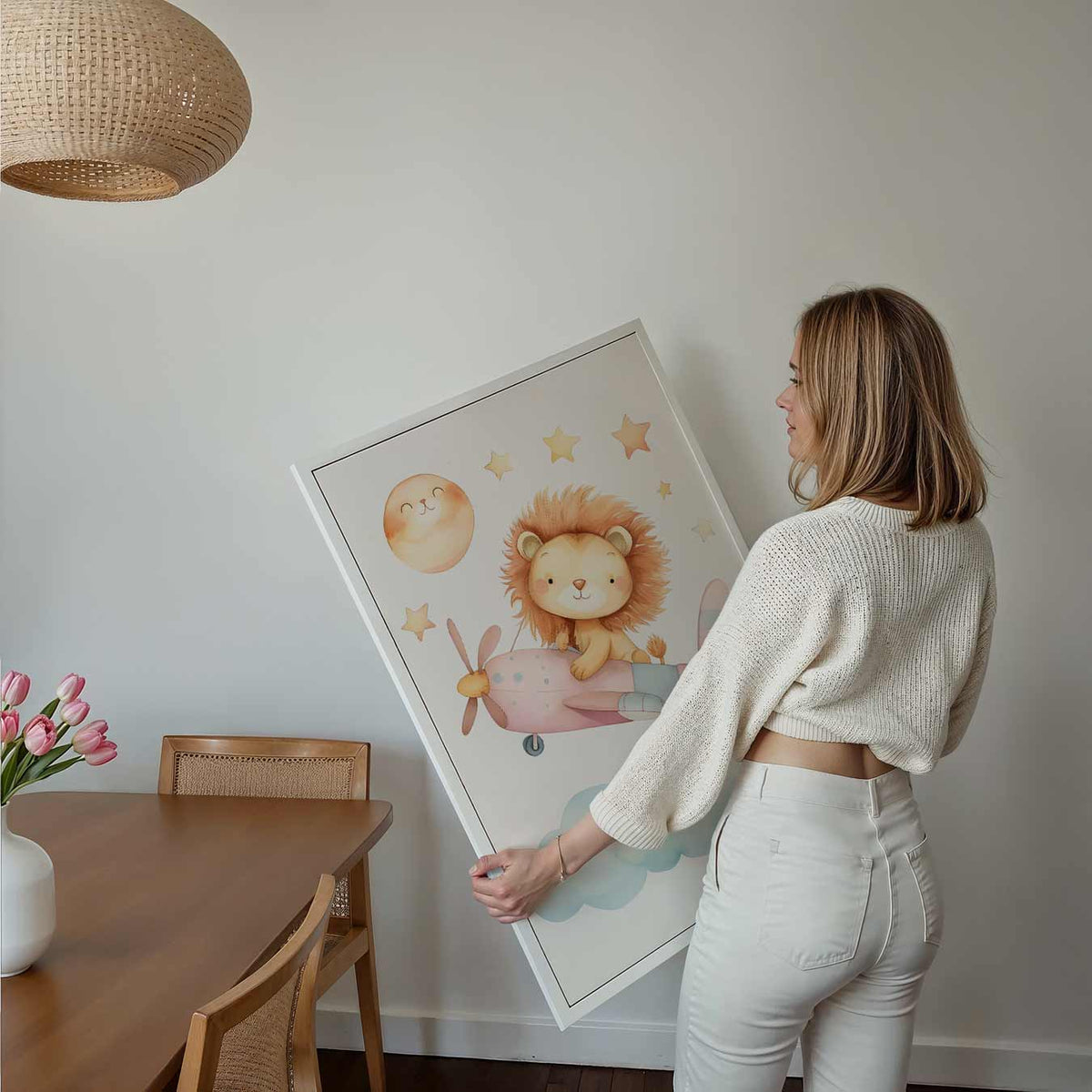 Droomvlucht Leeuw – kids poster als vrolijke staande wanddecoratie