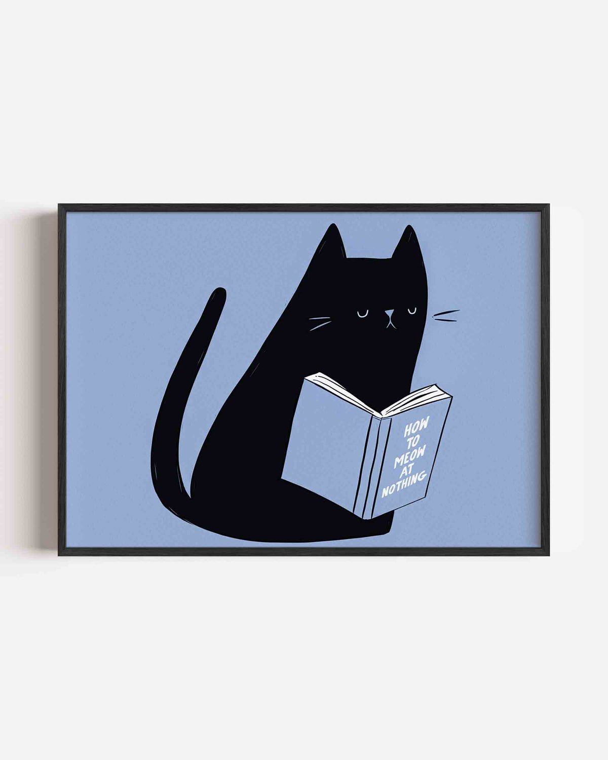 Zwarte kat met boek – hedendaagse illustratie poster in landscape formaat