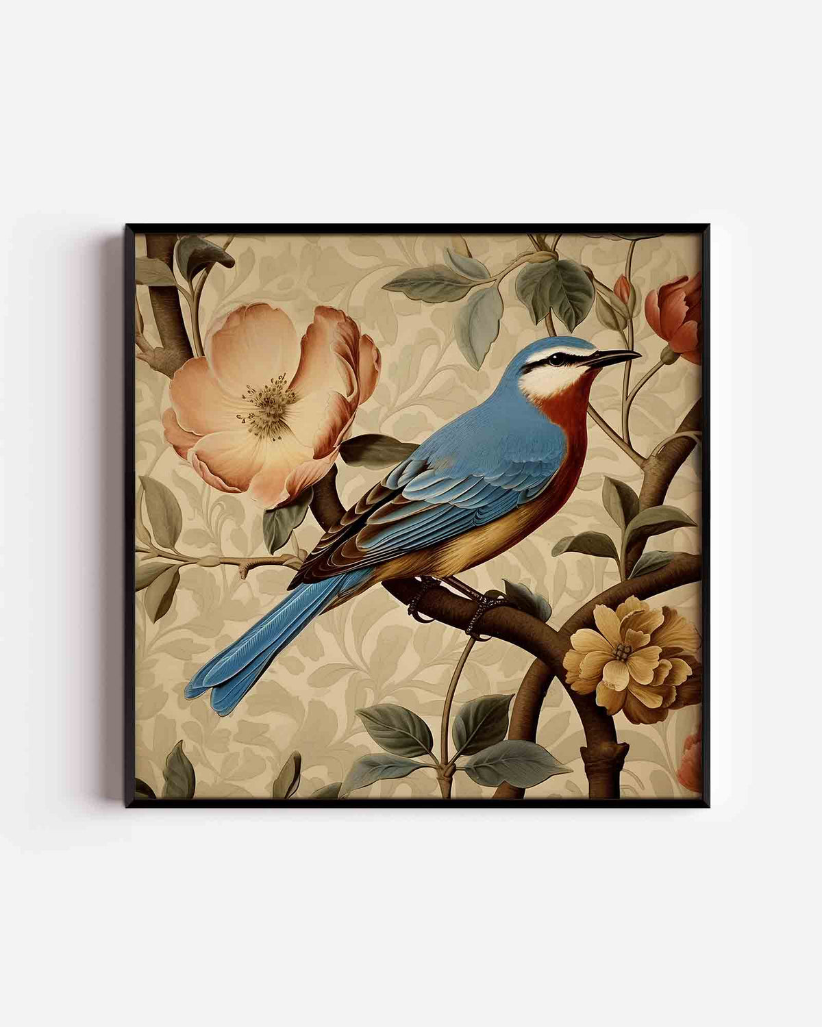 Vogel en bloemen – William Morris vierkante poster als wanddecoratie