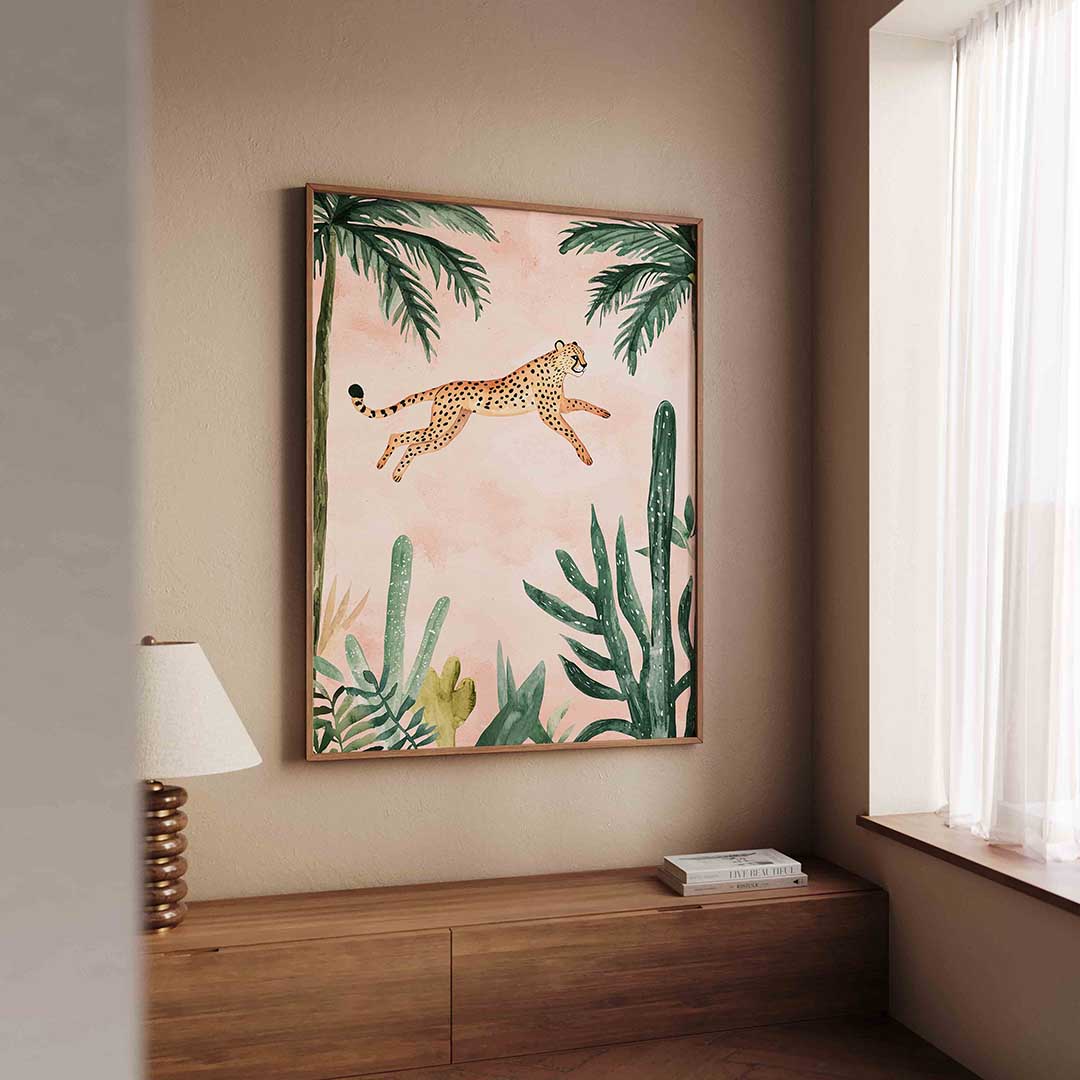 Springende luipaard – dierenillustratie als portret poster