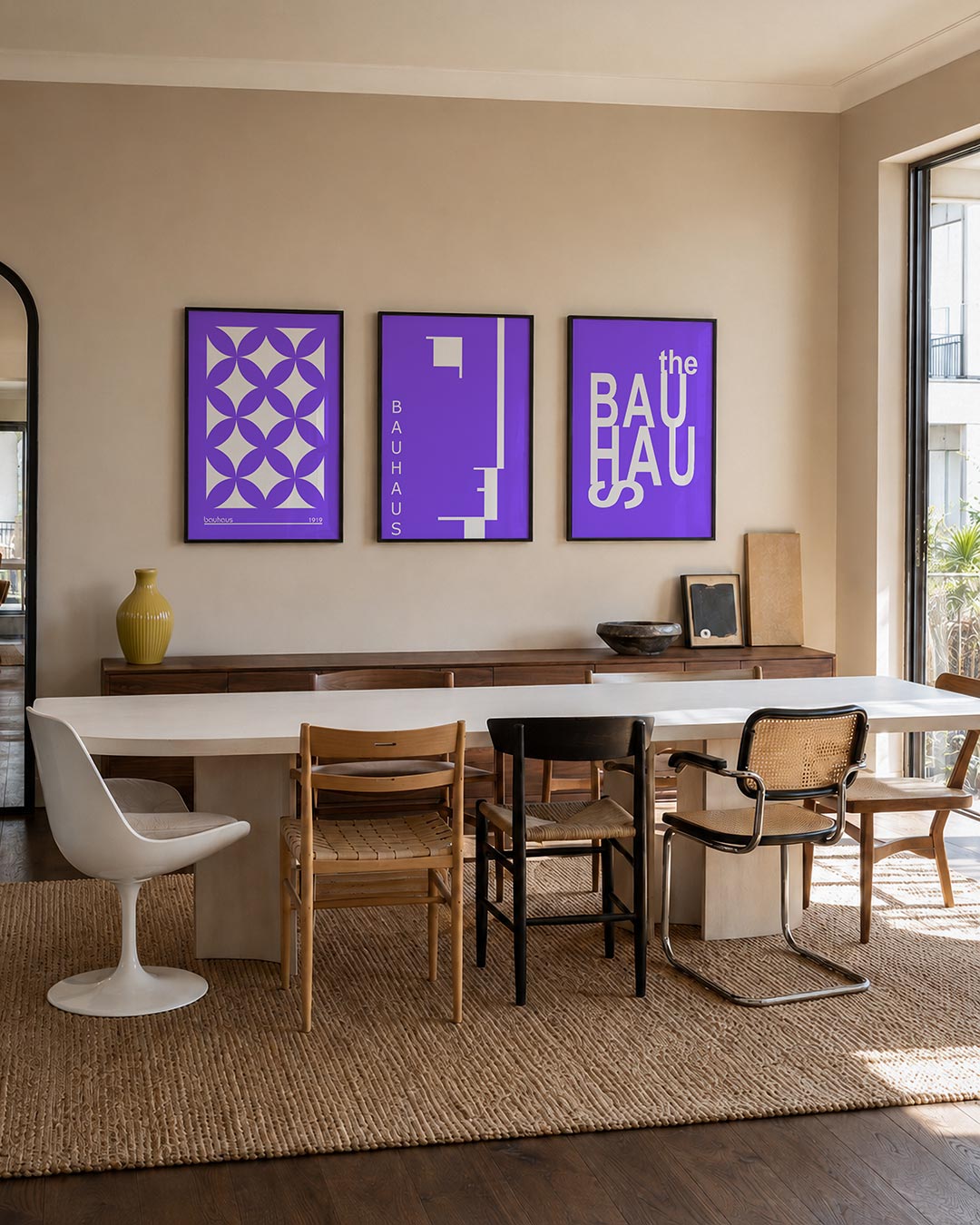 Vormenspel en kleur driedelige posterset – deze posterset in drie delen toont een speels lijnenspel