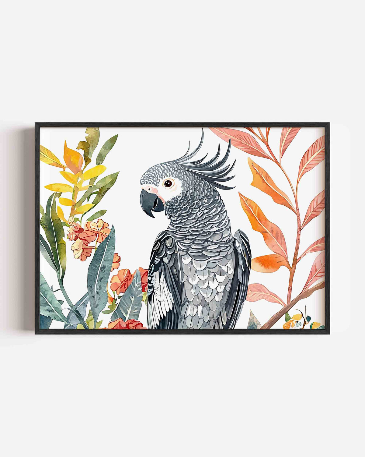 Papegaai en bladeren – dieren landscape poster als wanddecoratie