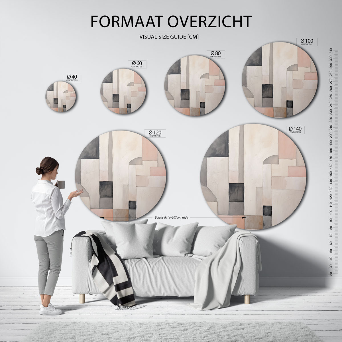 Abstracte vormen – ronde muurcirkel met kleurrijke illustratie