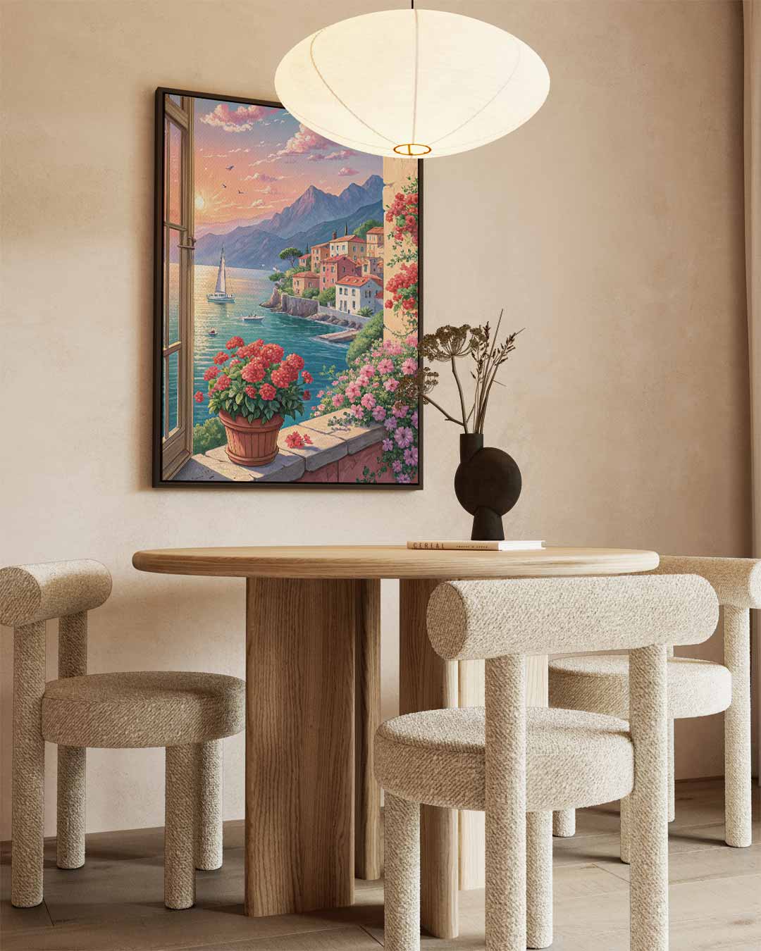 Mediterraans Uitzicht bij Zonsondergang – staand kunstwerk voor modern interieur
