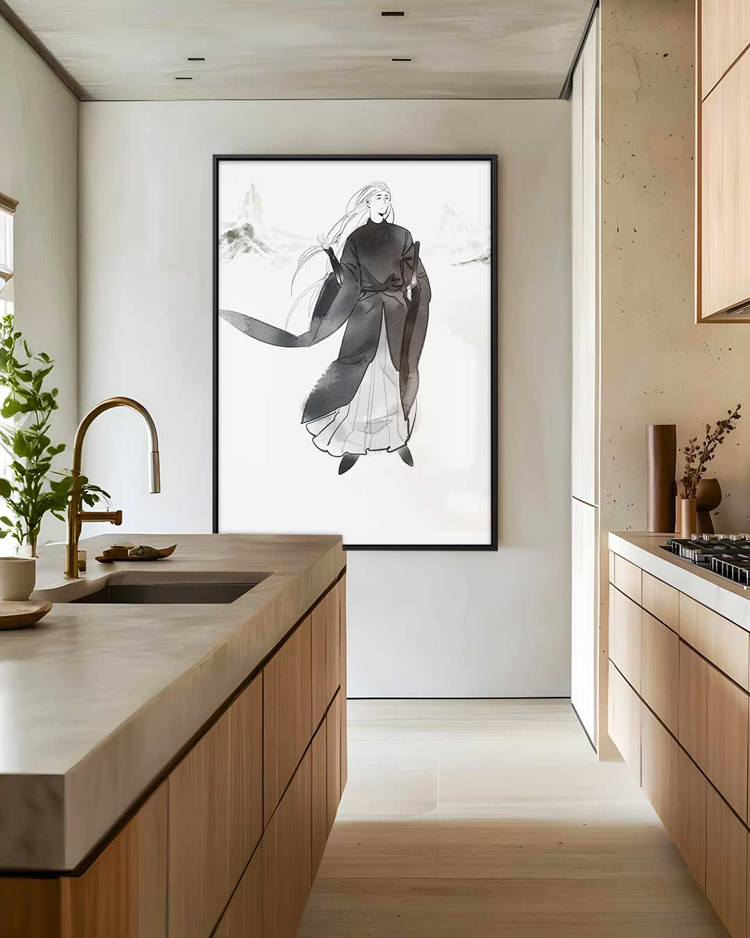 Mystieke Krijger in de Mist – canvas wanddecoratie in portret formaat