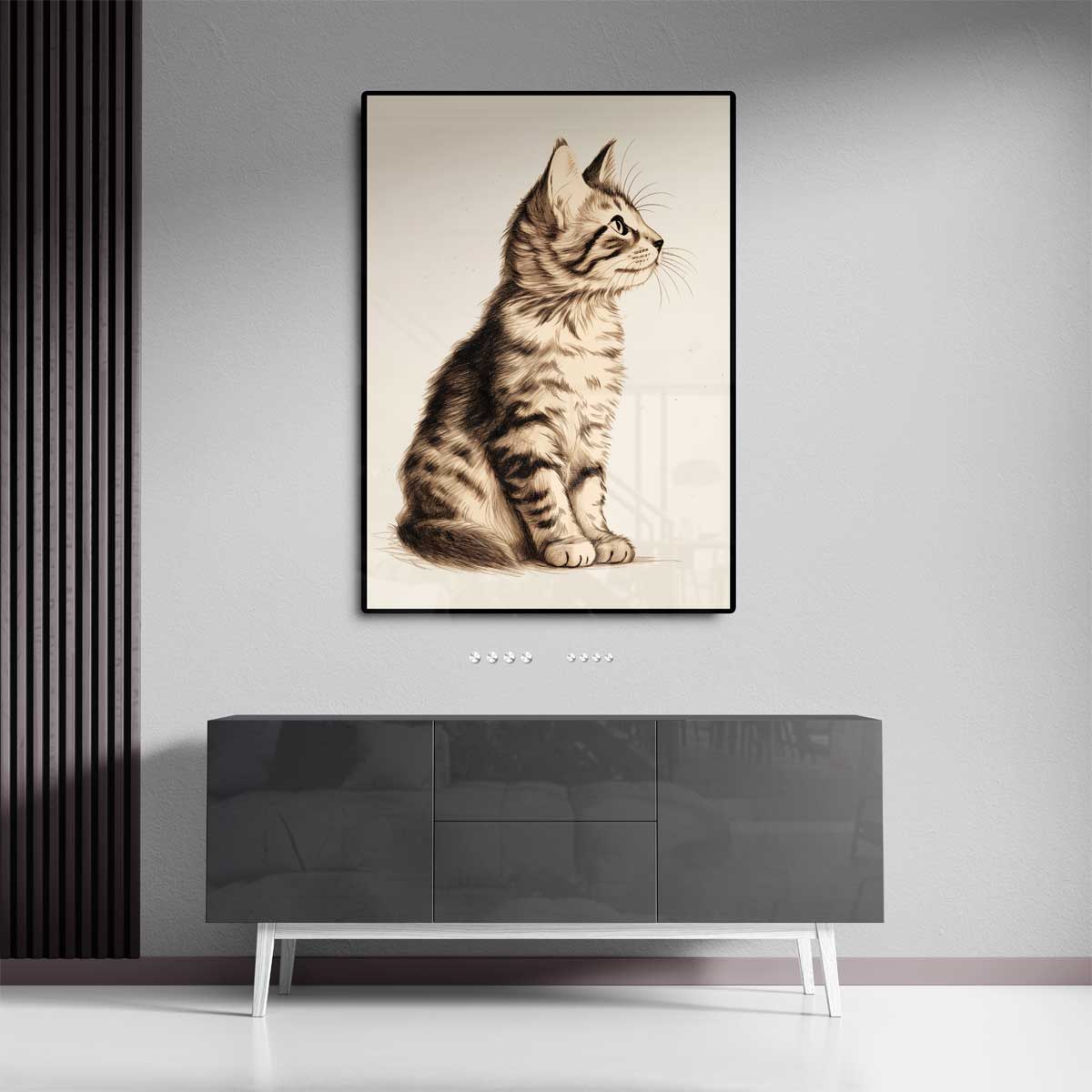 Dromerige Kat in Potlood – canvas kunstwerk als wanddecoratie