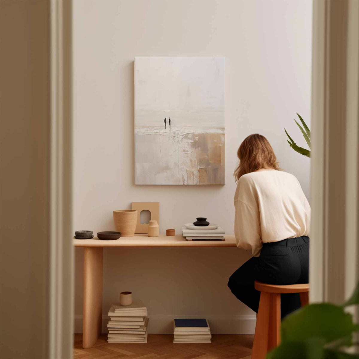 Twee Figuren aan Zee – modern portret kunstwerk van WallArtistic