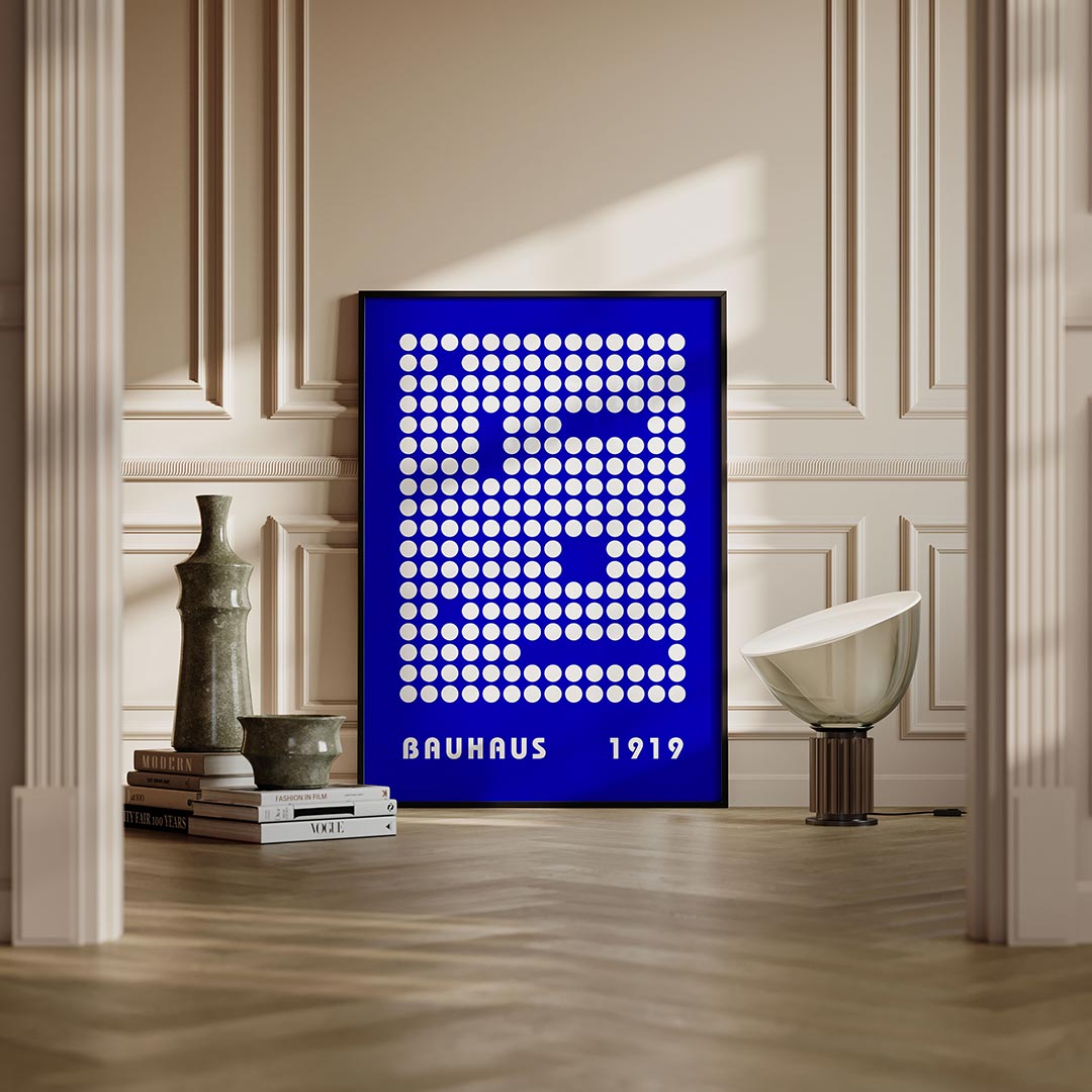 Cirkelpatroon blauw – moderne Bauhaus wandkunst als poster
