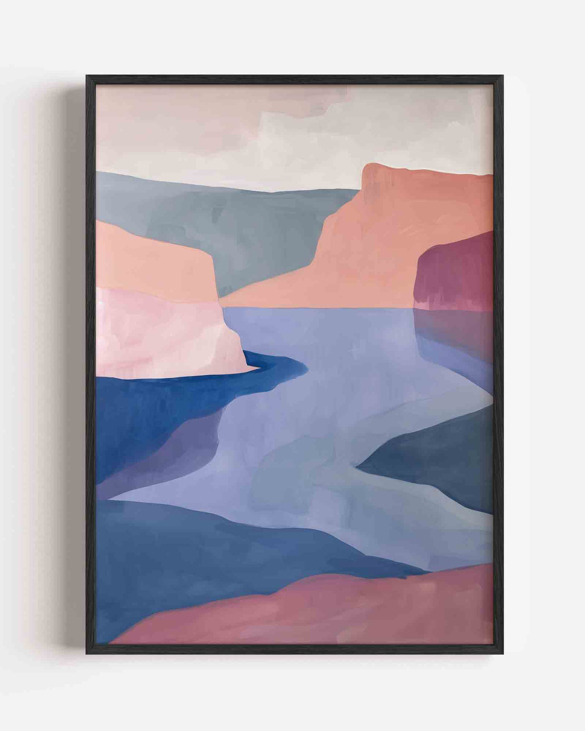 Landschap met blauwe en roze tinten – hedendaagse illustratie portret poster als wanddecoratie