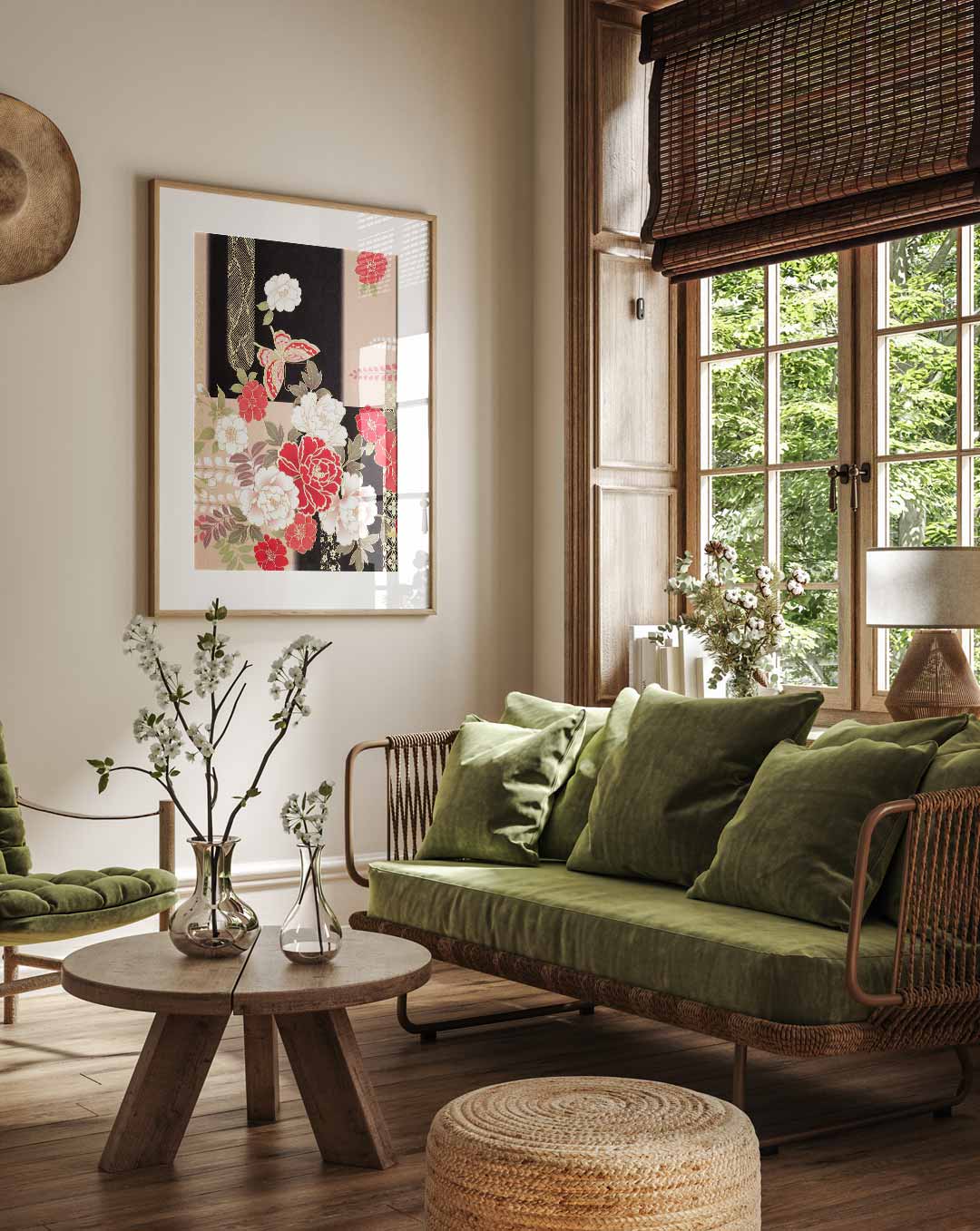 Japanese Butterfly Floral – staande muurposter met Popart uitstraling