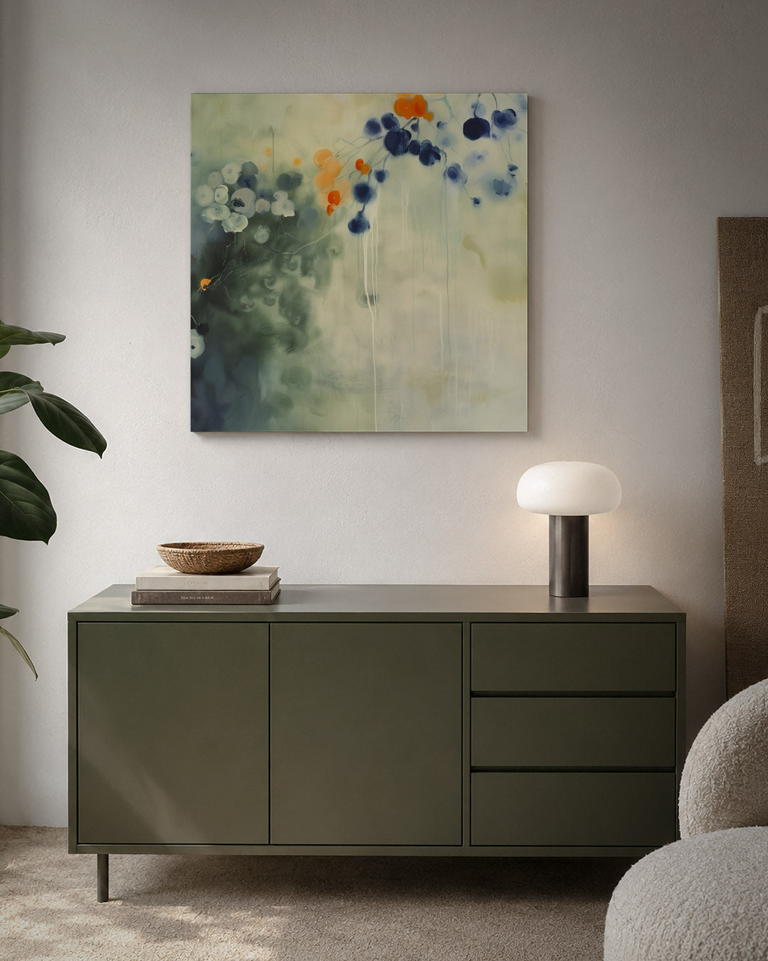 Vloeiende kleurencompositie kunstwerk – detailweergave – dit werk toont een harmonie van vloeiende vormen en kleuren. Blauwe