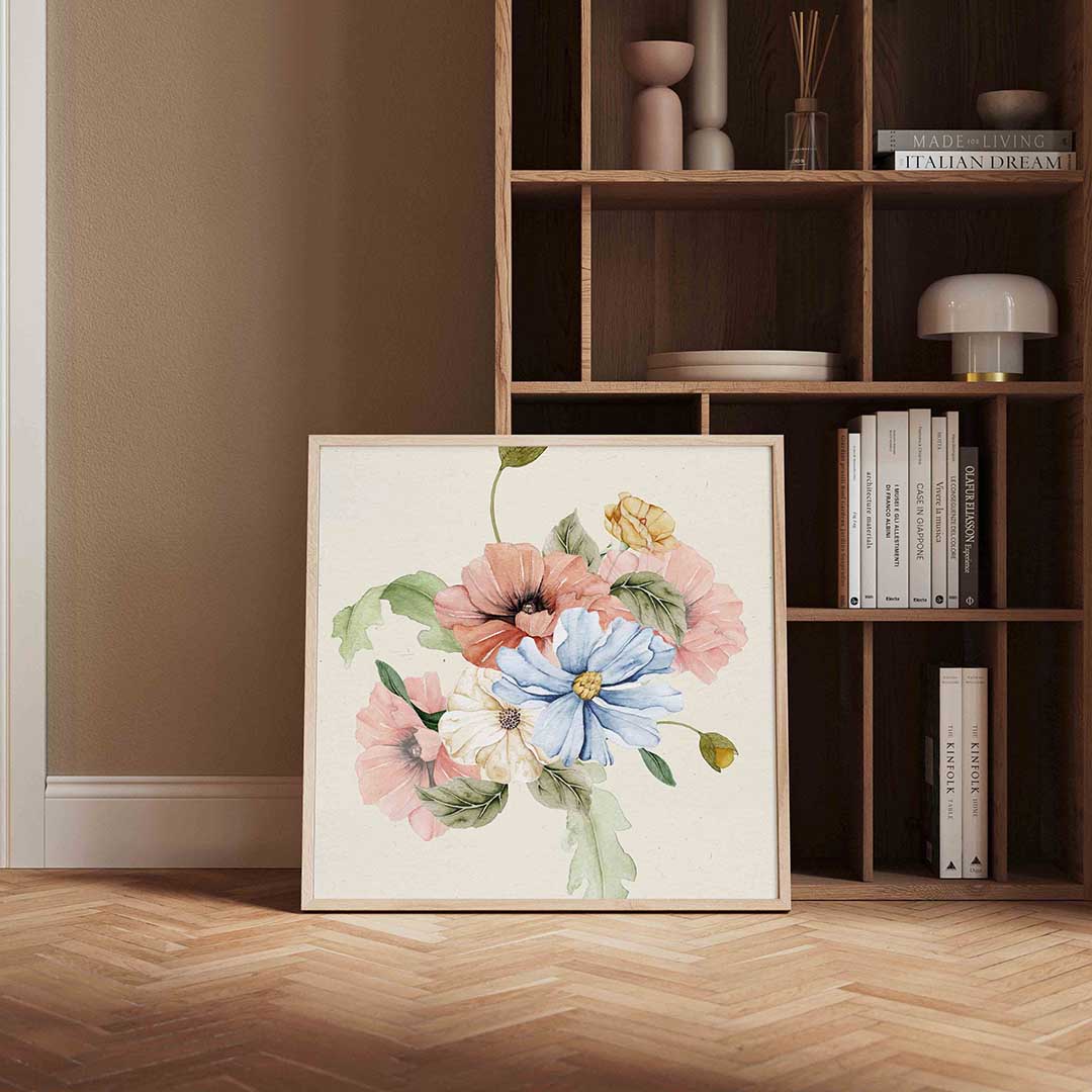 Bloemenboeket – vierkante wanddecoratie met kleur en vorm van WallArtistic