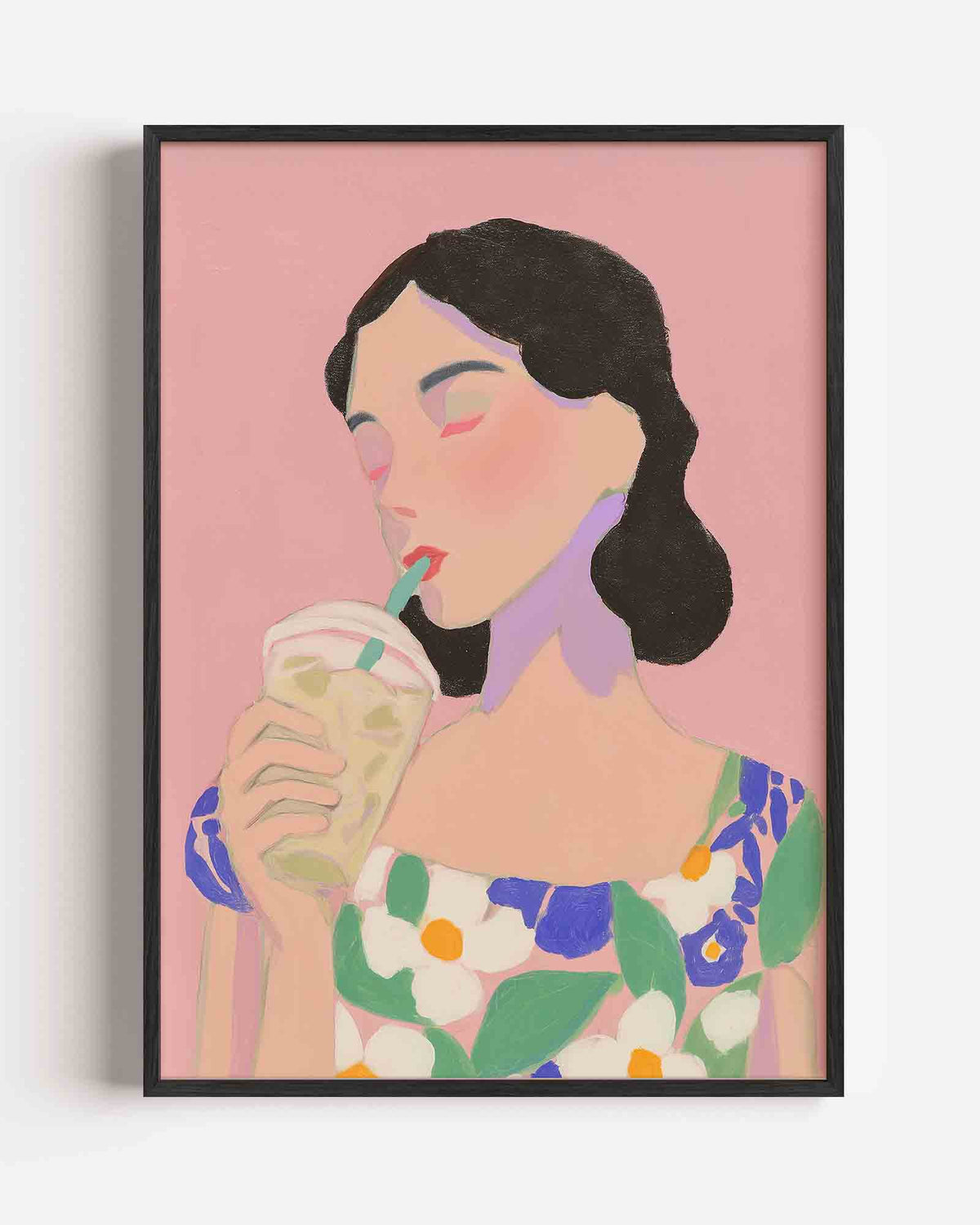 Vrouw met drankje – pastel portret poster als wanddecoratie