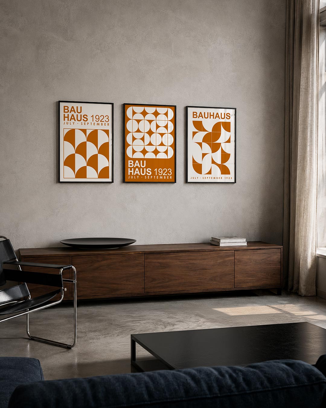 Vorm en kleurenspel posterset – tweede productweergave – deze posterset in drie delen toont een ritmisch patroon van halve