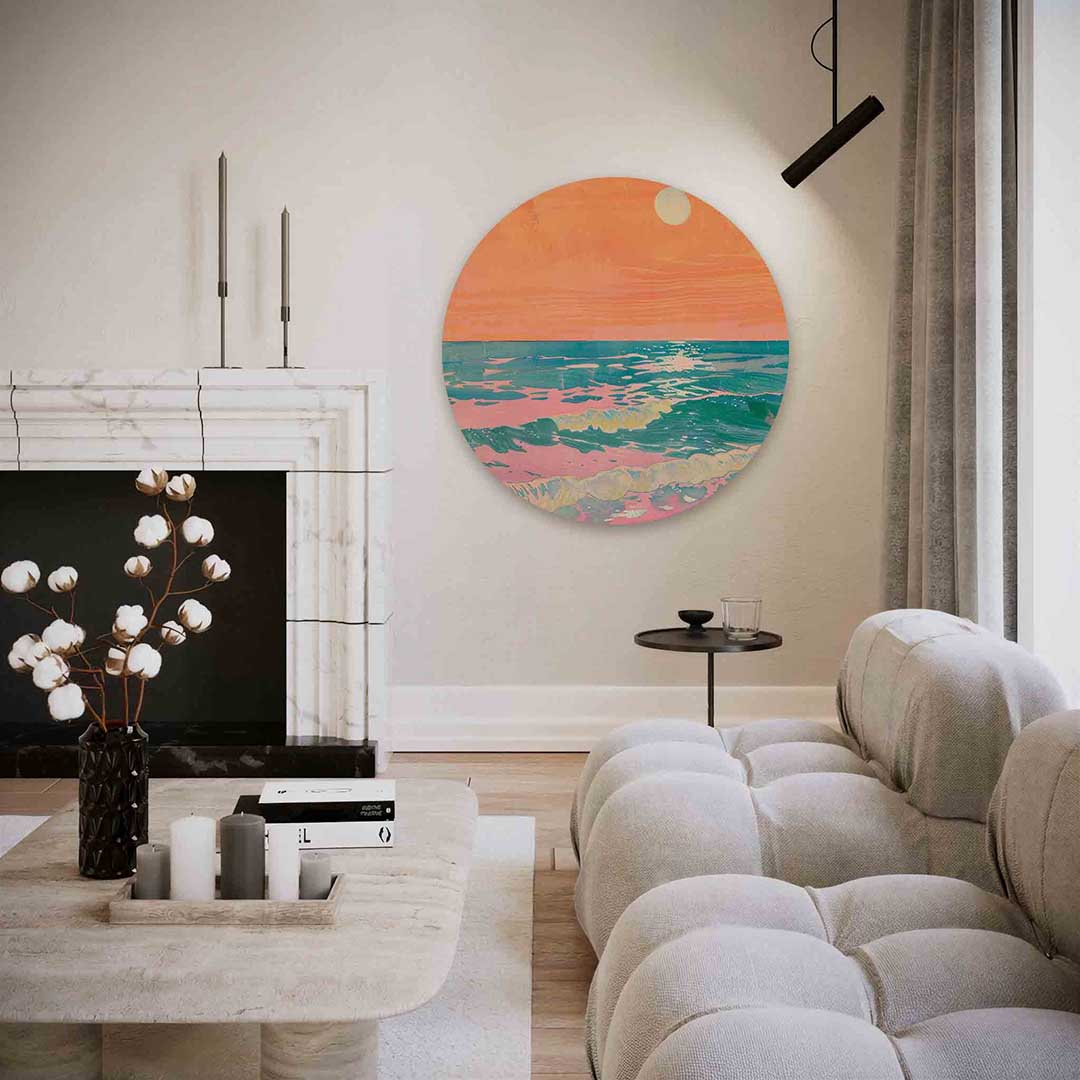 Zonsondergang zee – abstracte textuur muurcirkel als wanddecoratie