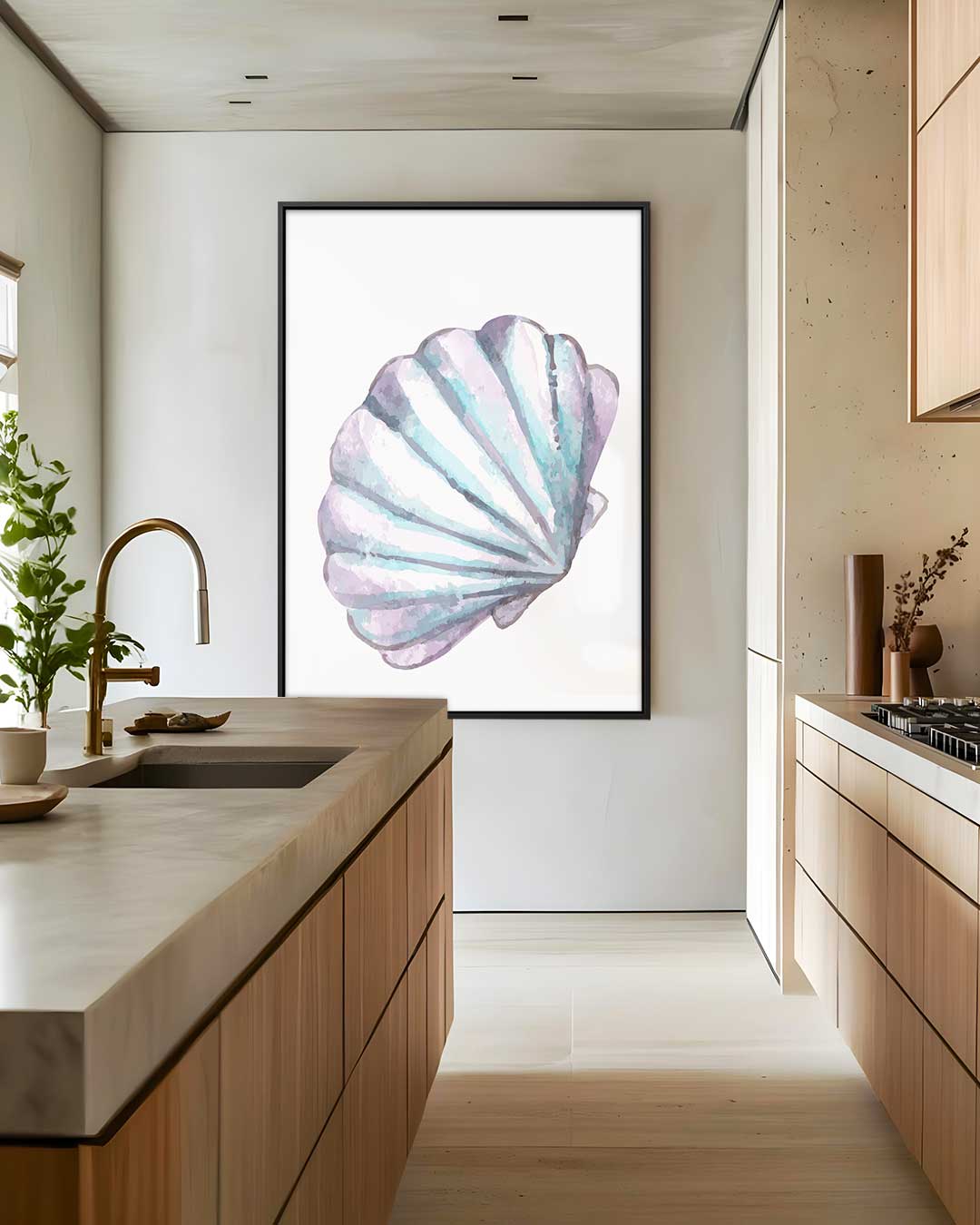 Schelp in Aquarel – staand kunstwerk voor modern interieur