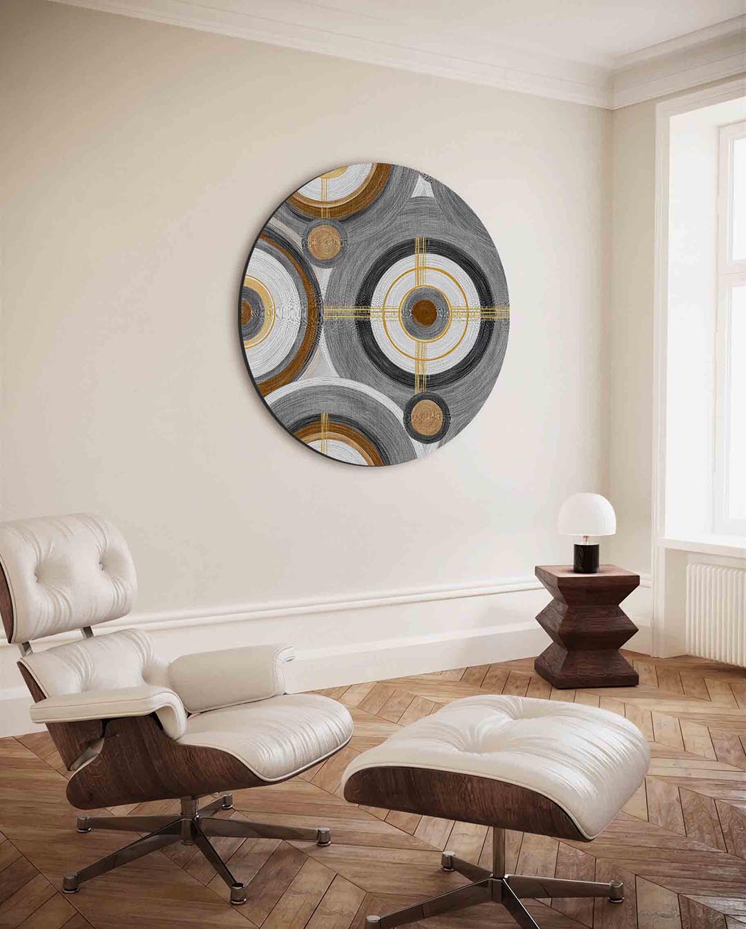 Cirkelpatroon – moderne ronde wanddecoratie met vrouwelijk portret