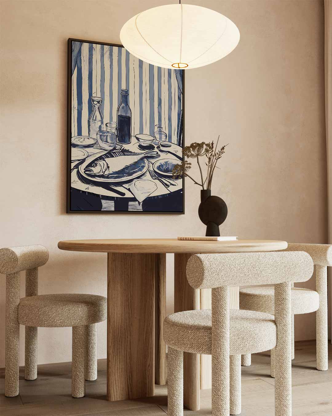 Rustieke Eettafel Scène – canvas wanddecoratie in portret formaat
