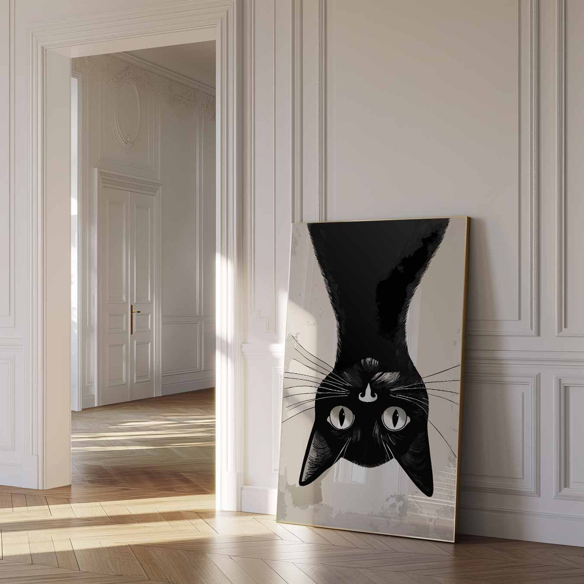 Schattige Omgekeerde Kat – dierenposter als moderne staande wanddecoratie