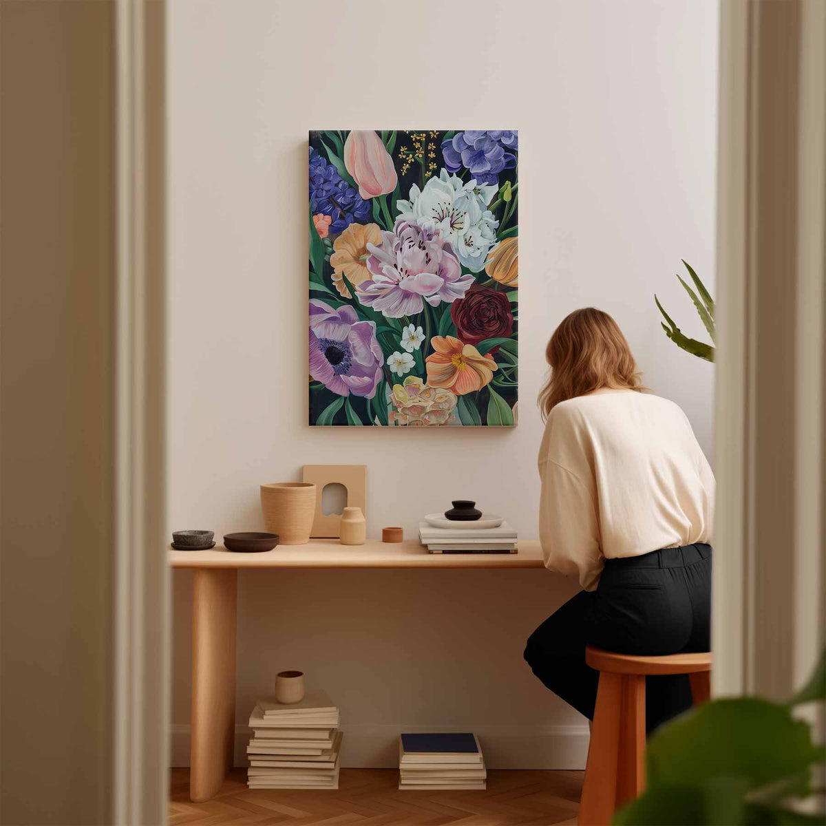 Bloemenpracht op Canvas – plexiglas wanddecoratie in portret formaat