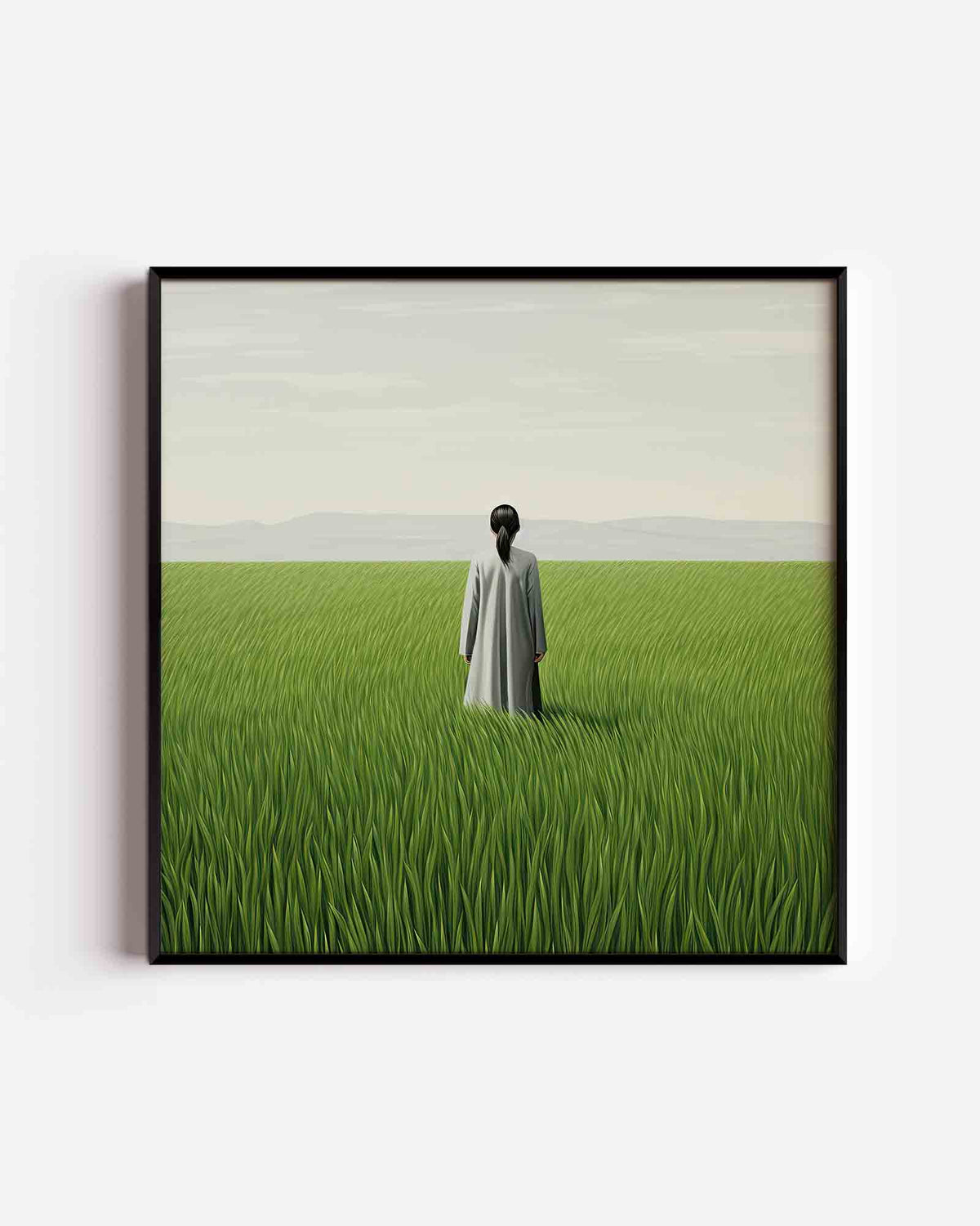Persoon in grasveld – kleurrijke illustratie poster als wanddecoratie