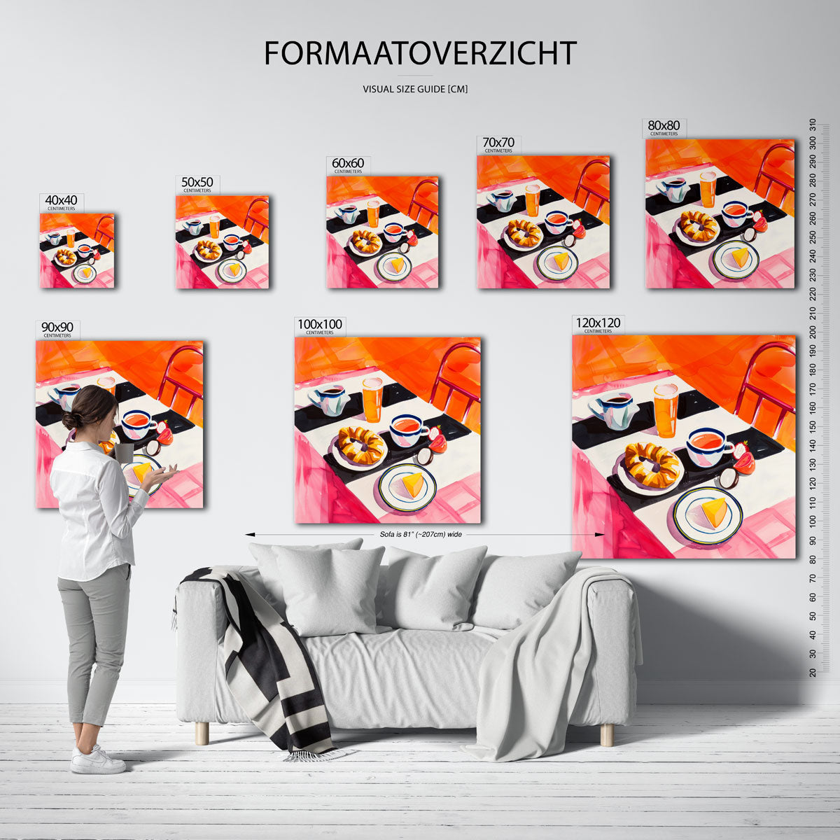 Ontbijttafel met gebak – vierkante muurposter voor keuken of eethoek