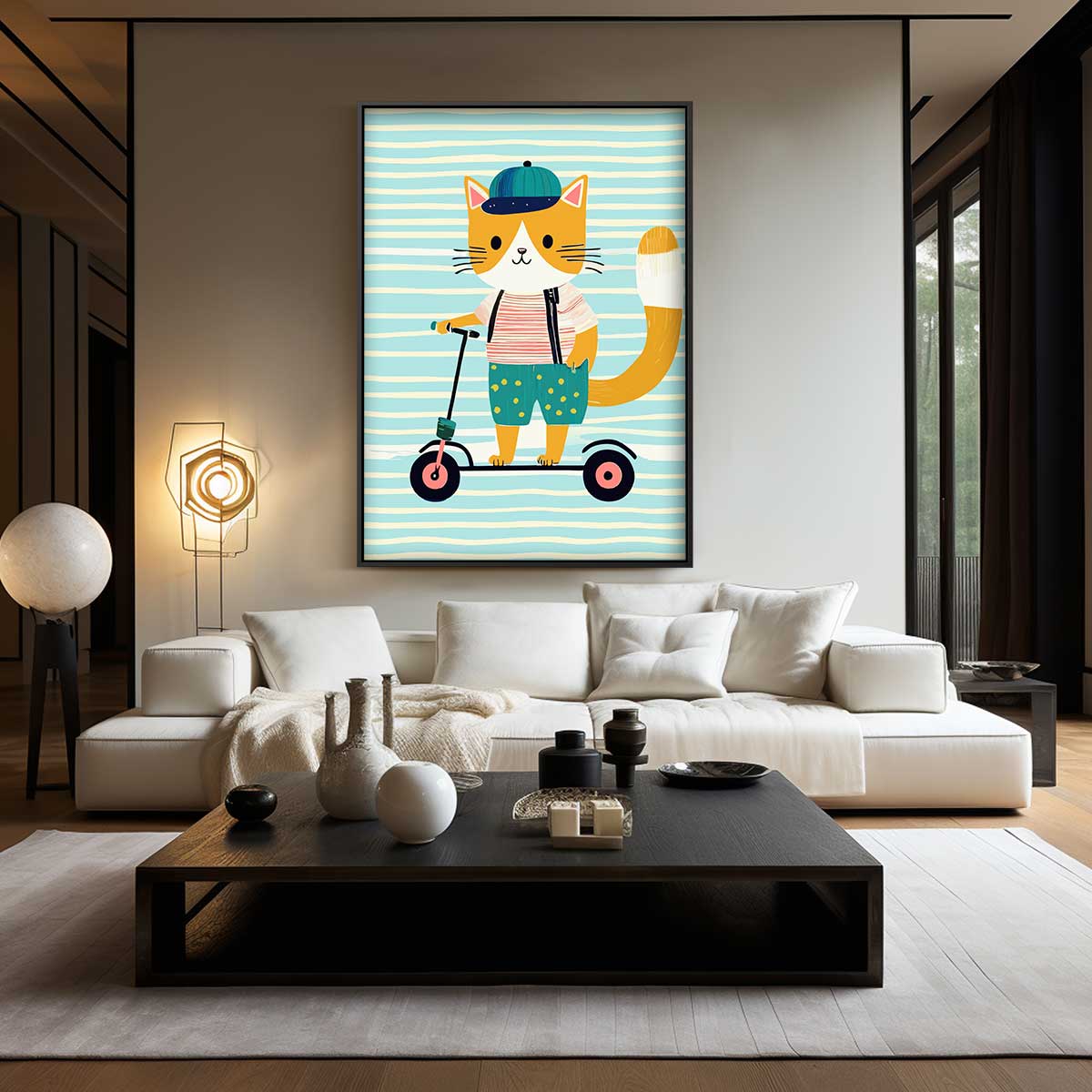 Stoere Kat op Step – canvas wanddecoratie in portret formaat