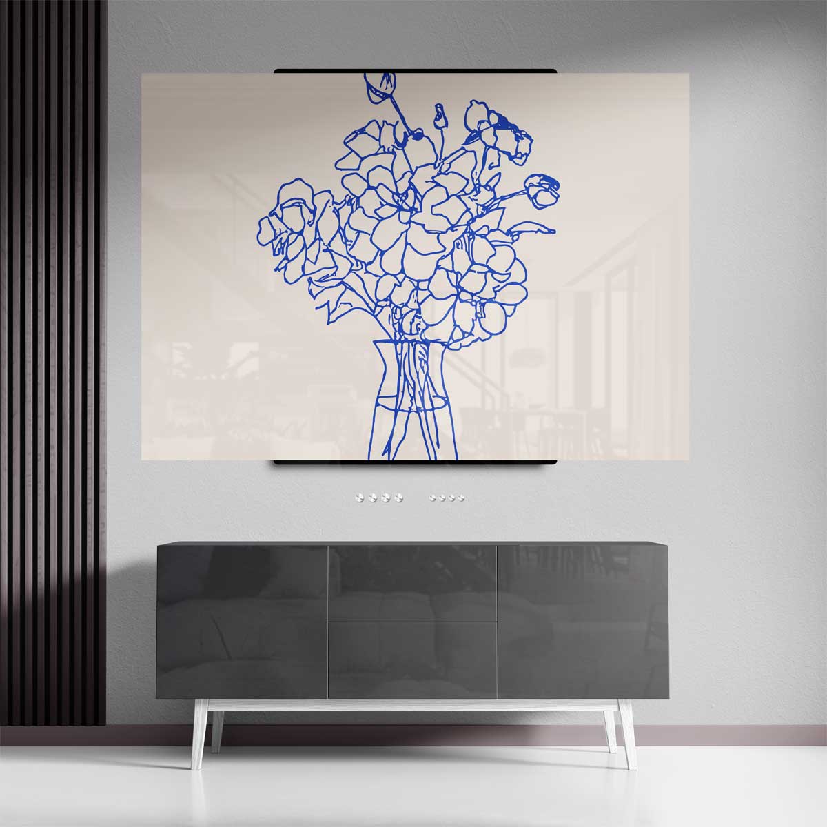 Elegante Blauwe Bloemenlijn – canvas kunstwerk als wanddecoratie