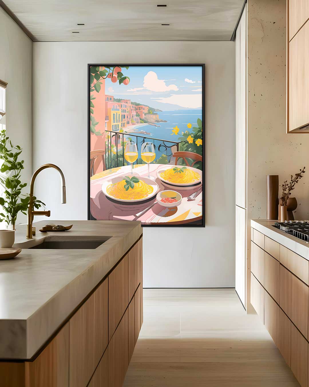 Pasta aan de Amalfi Kust – staand kunstwerk voor modern interieur