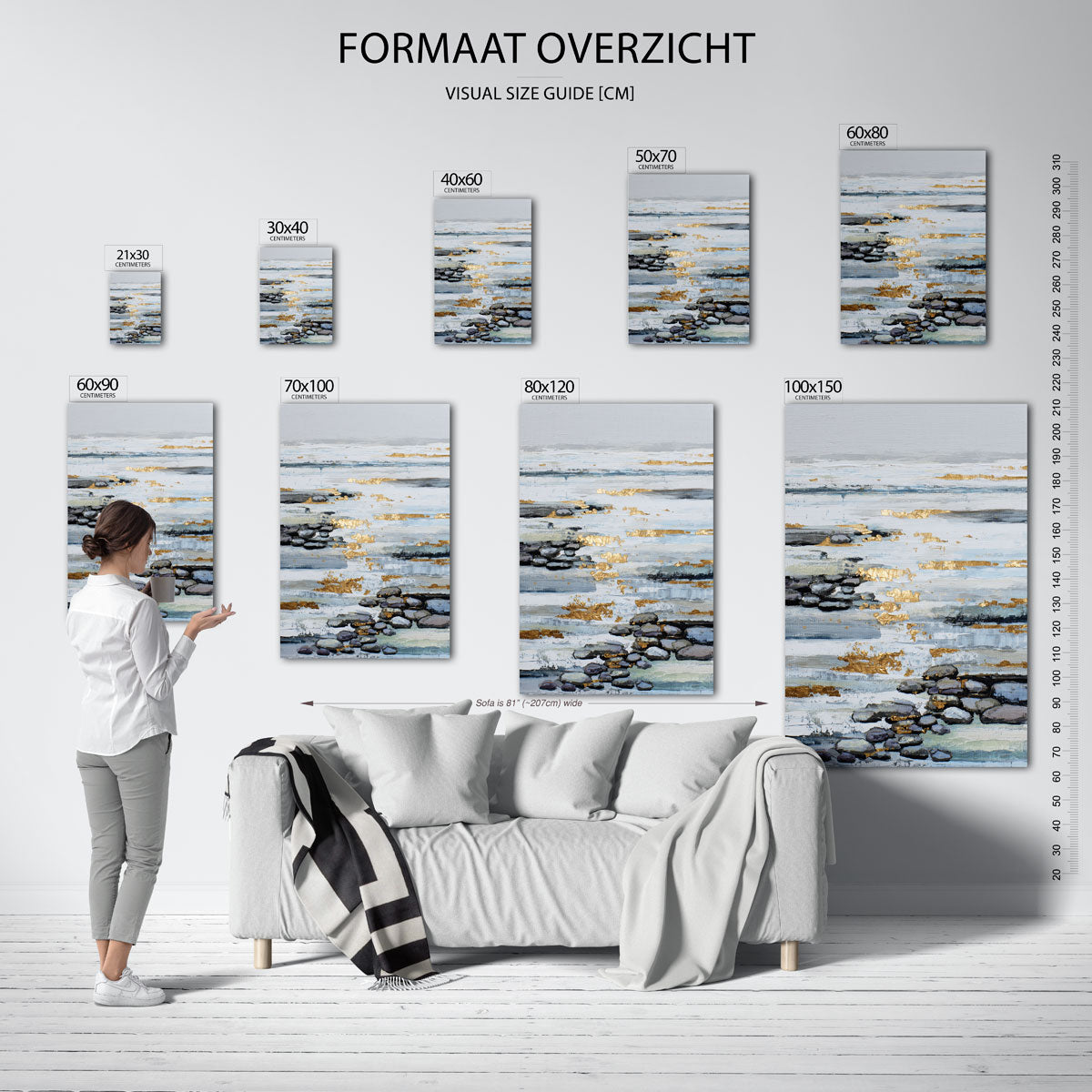 Gouden accenten op stenen – staande muurposter met abstracte vormen