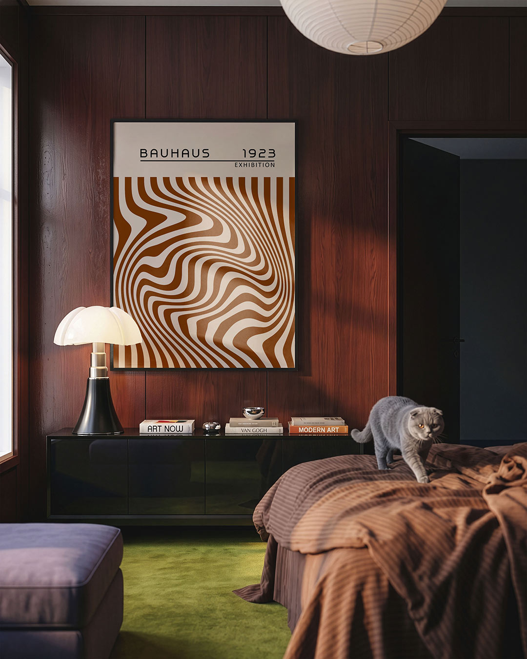 Golvend lijnenspel – geometrische Bauhaus poster in staand formaat