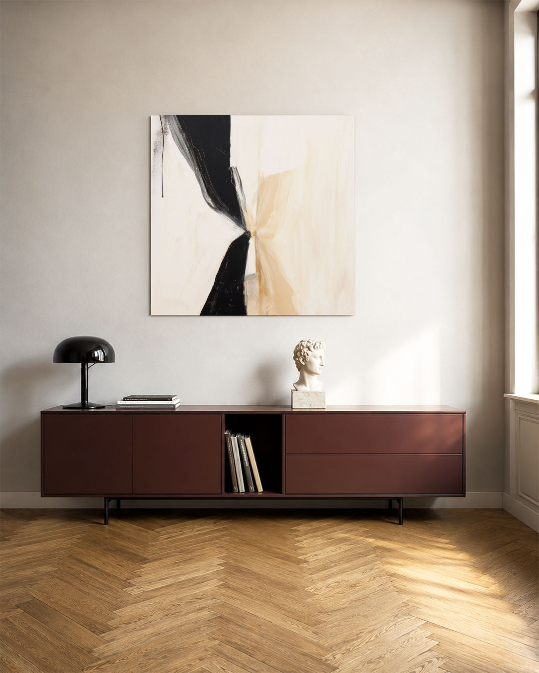 Dynamische vormen kunstwerk – tweede productweergave – dit kunstwerk toont een krachtige compositie van vloeiende lijnen en