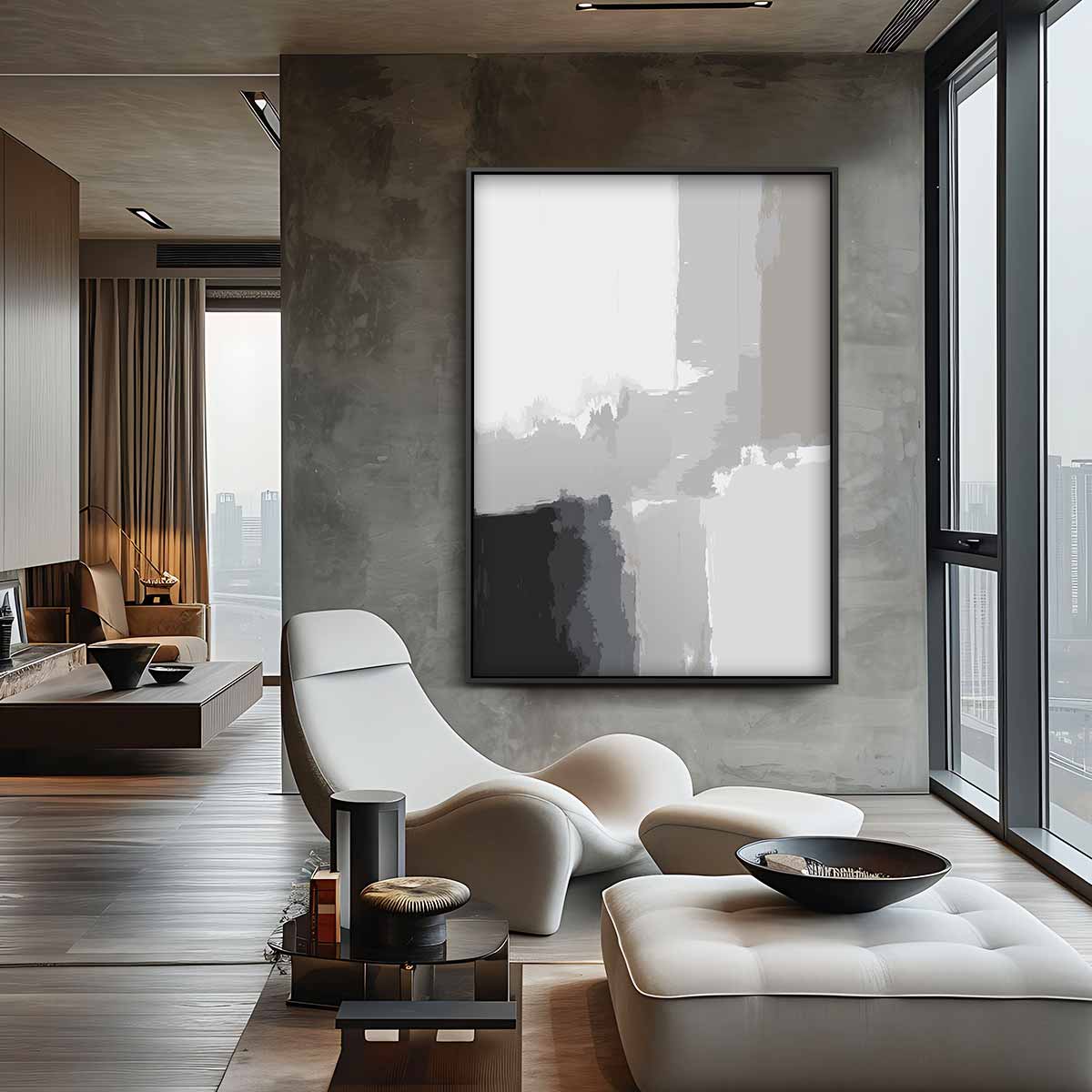 Abstracte Grijstinten Canvas – canvas wanddecoratie in portret formaat