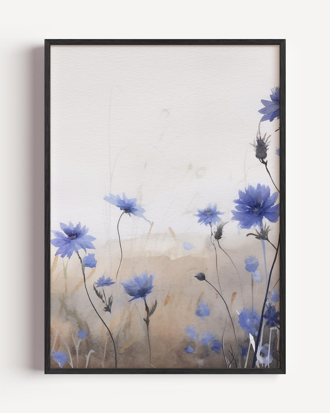 Dromerige Blauwe Bloemen Waterverf – natuur en stad portret poster als wanddecoratie