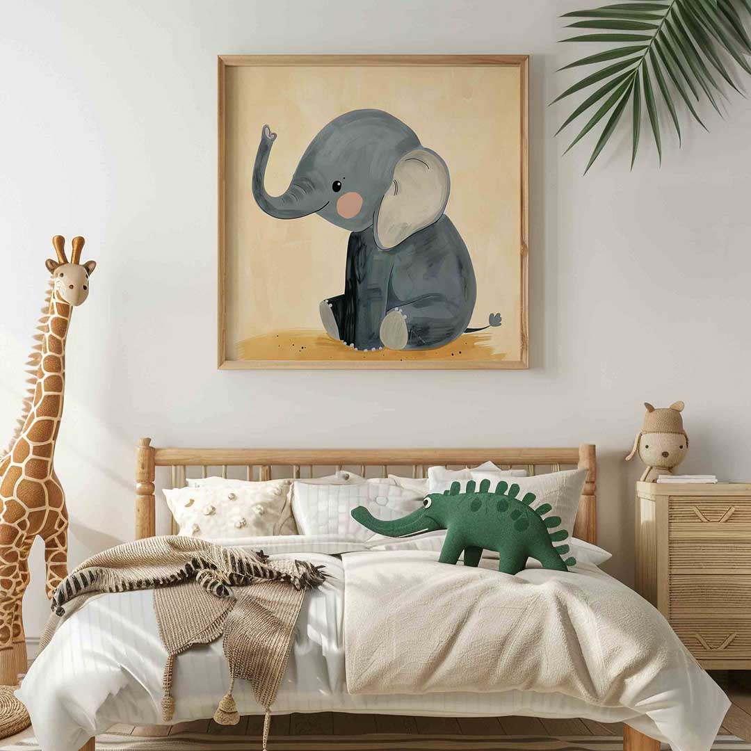 Schattige olifant – vierkante kinderkamer wanddecoratie van WallArtistic