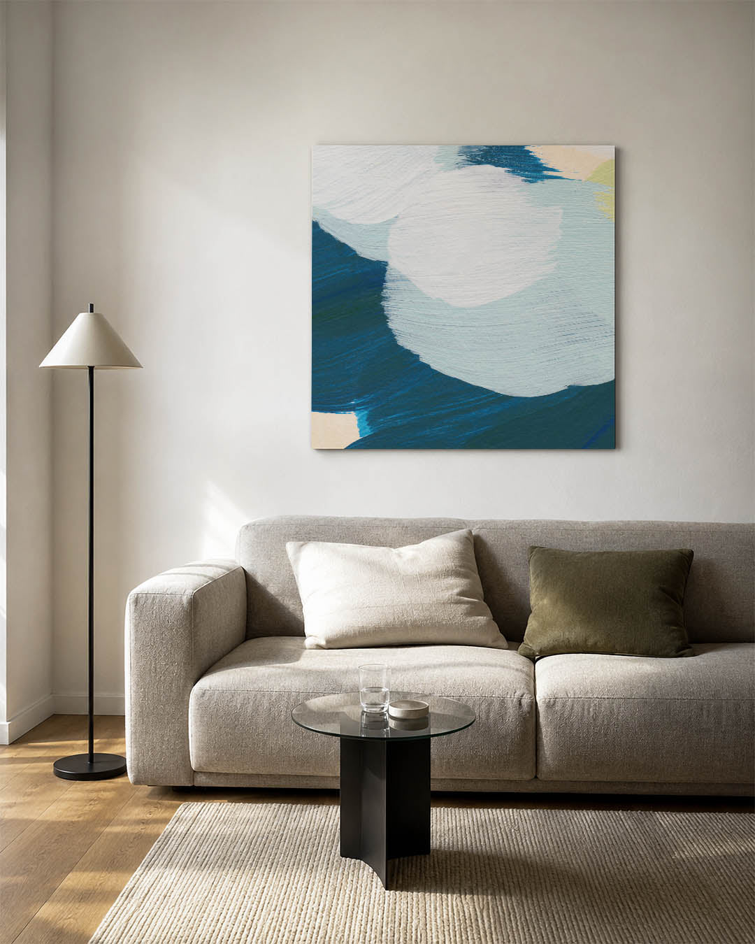Vloeiende kleurencompositie kunstwerk – detailweergave – dit werk toont een dynamische mix van vloeiende lijnen en zachte