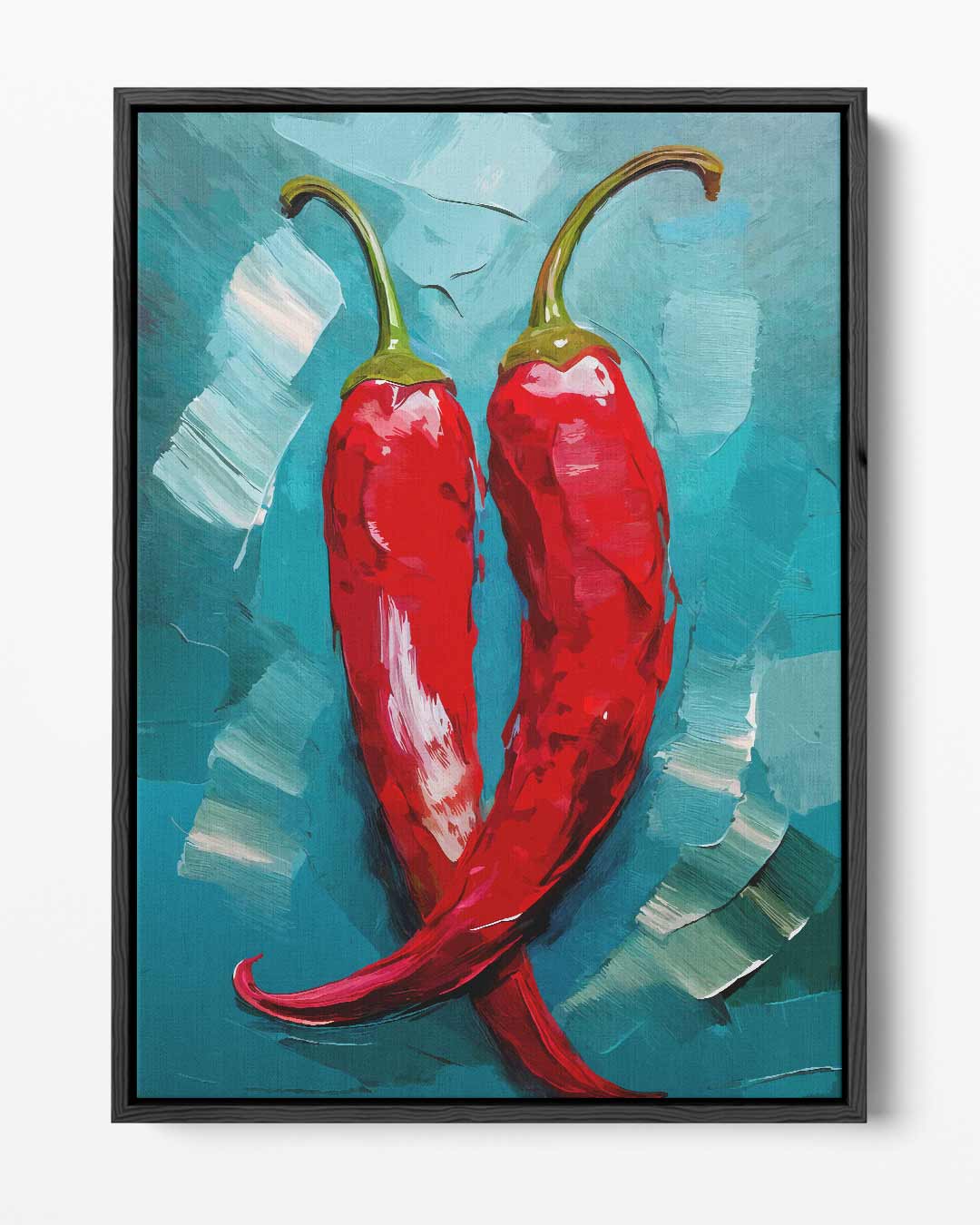 Pittige Paprikaduo – portret kunstwerk als wanddecoratie