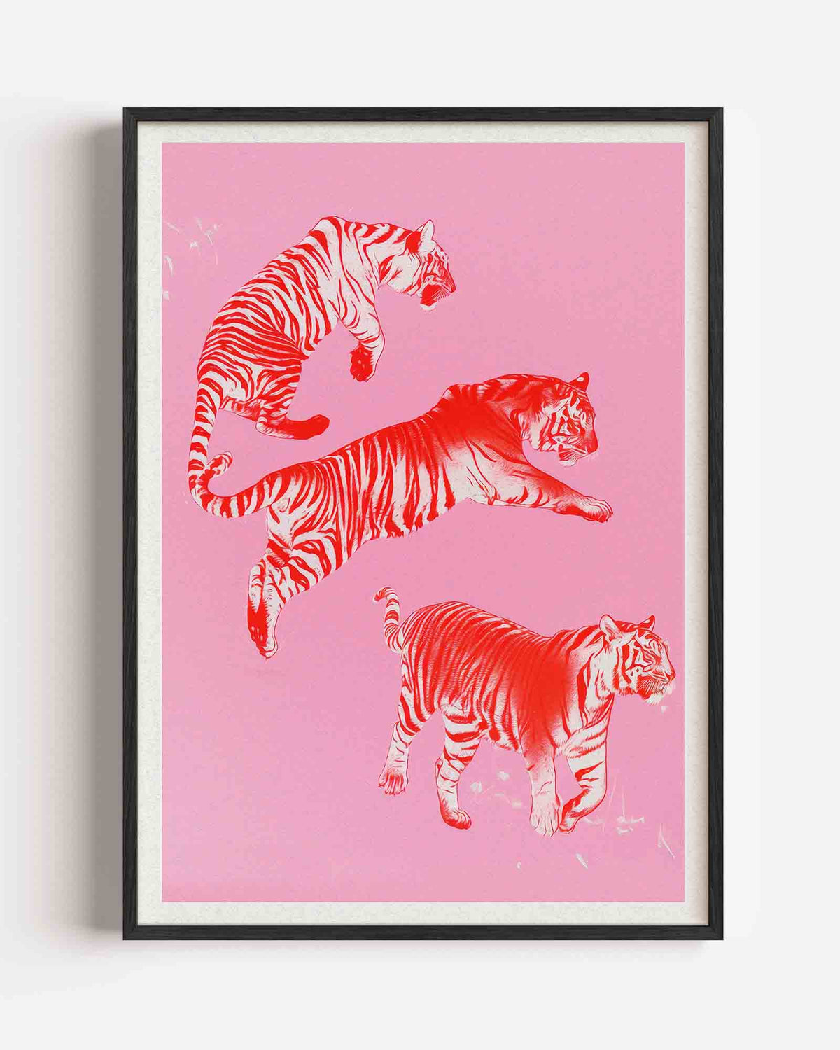 Tijgers op roze – Kunst & Design poster als staande wanddecoratie